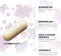 Vista 3 de Quercetina 500 mg, bromelina, baya de acai y maqui, vitamina C - Complejo natural de defensa inmune y antioxidante - 60 cápsulas