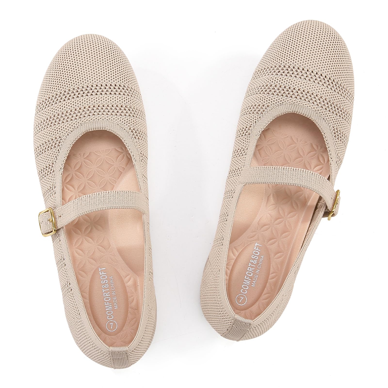 Frank Mully Women's Mary Jane Flats Comfortable Dressy Ballet Flats Casual Round Toe Slip On Washable Knitted Fabric Office Work Woman Shoes