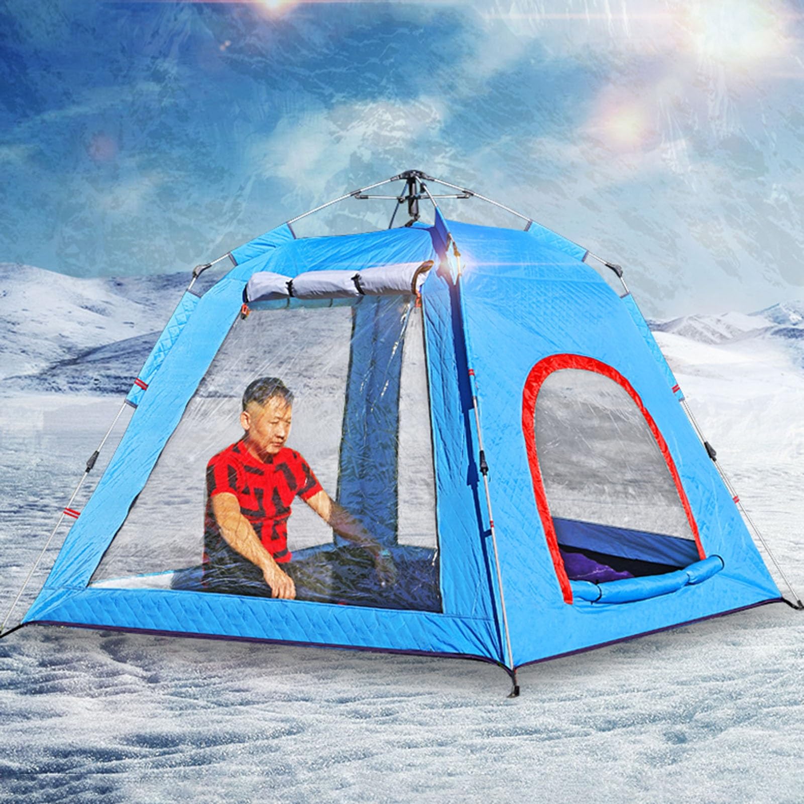 Ice fishing tent Przenośny schron do wędkowania pod lodem dla 1-2 osób, można szybko zainstalować, z torbą transportową, do wędrówek pieszych