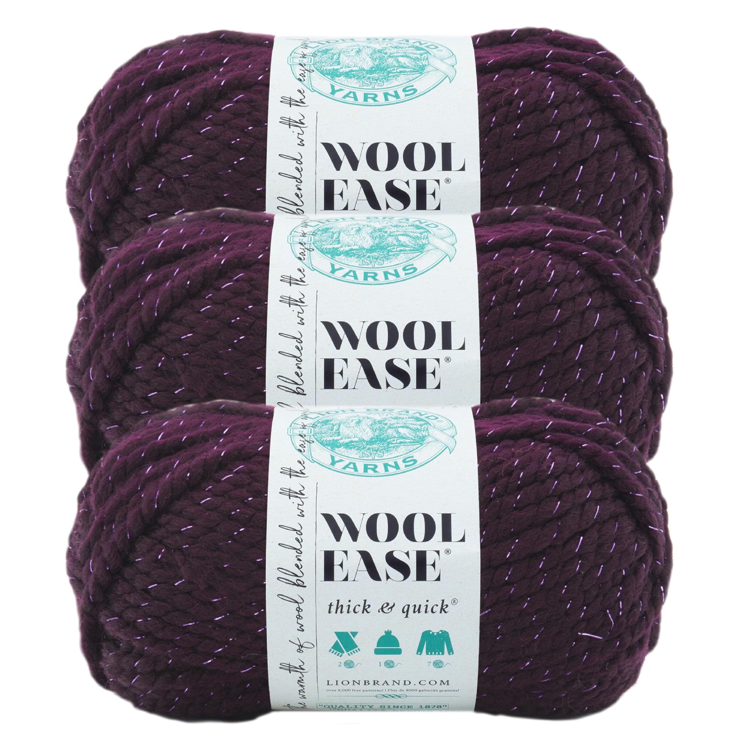 Lion Brand Yarn Wool-Ease Thick and Quick Yarn, Soft and Bulky Yarn for Knitting, Crocheting, and Crafting, 3 Pack, Galaxy