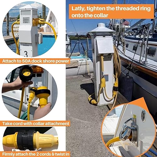 Miniatura 7 de MECMO Adaptador de corriente de 50 Amp 125/250V a x (2) 30 Amp 125V Shore Power Adapter, NEMA SS2-50P a 2X L5-30R Marine Boat Y Splitter Cord, 50A