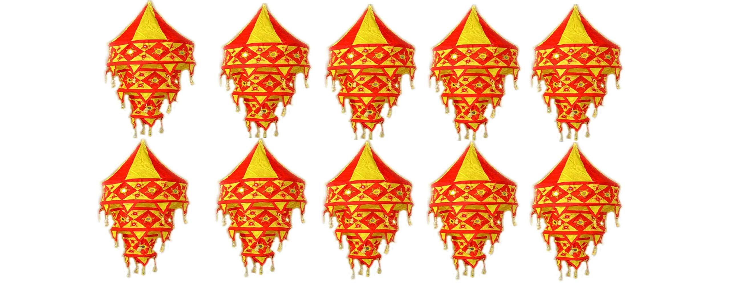 Ayushka crafts Odisha Handcrafted Handmade Cotton Foldable Fabric Lantern/Lamp Shade for Home Decoration (Pack of 10)