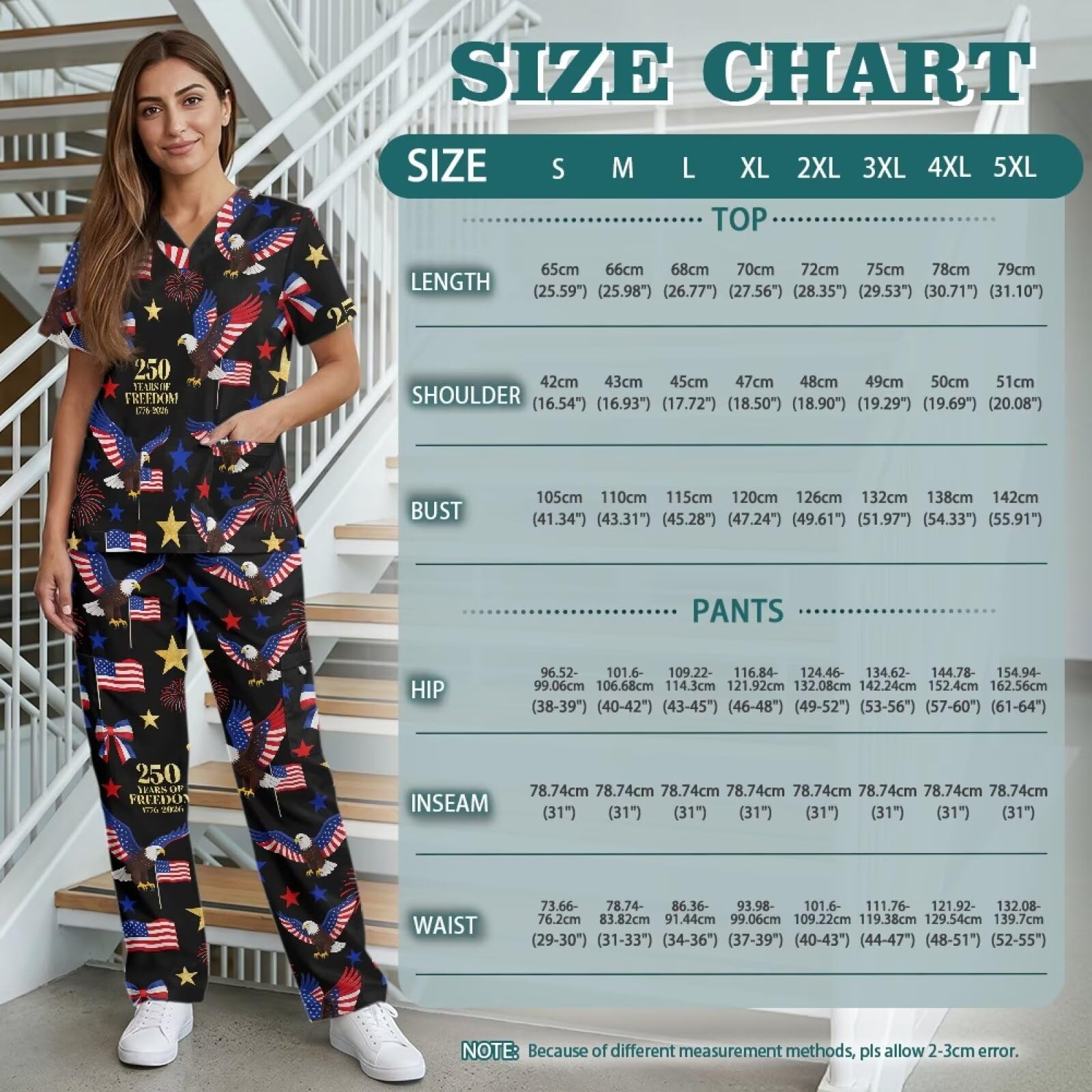 250th Anniversary USA Scrubs Set Women with Tall Scrub Pants Eagle American Flag Scrub Tops for Women Medical Assistant Essentials