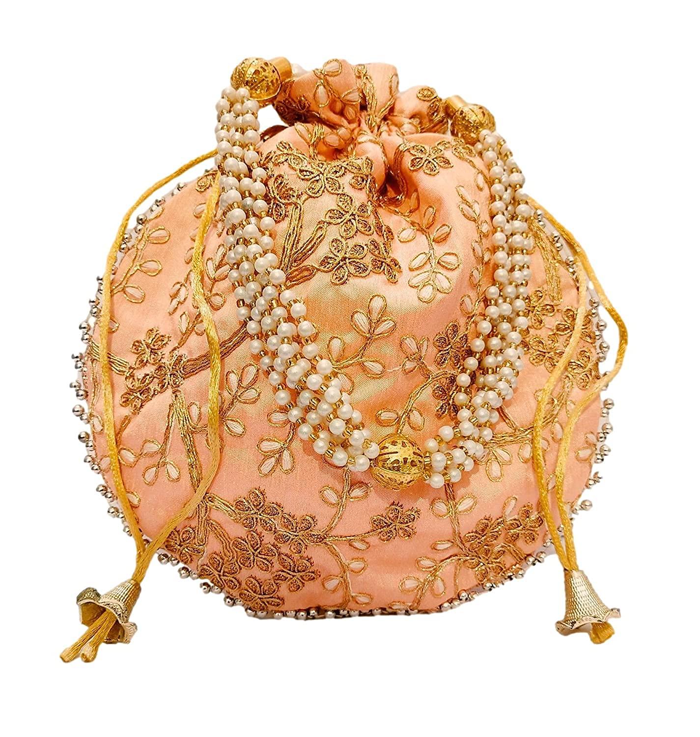 athizay Potli bag Green | Pink | Blue handbags for Women Hand carry pouches for Return gifting ethnic potli bags Embroidered (Peach) (B083HHDB6X) Amazon Price History, Amazon Price Tracker