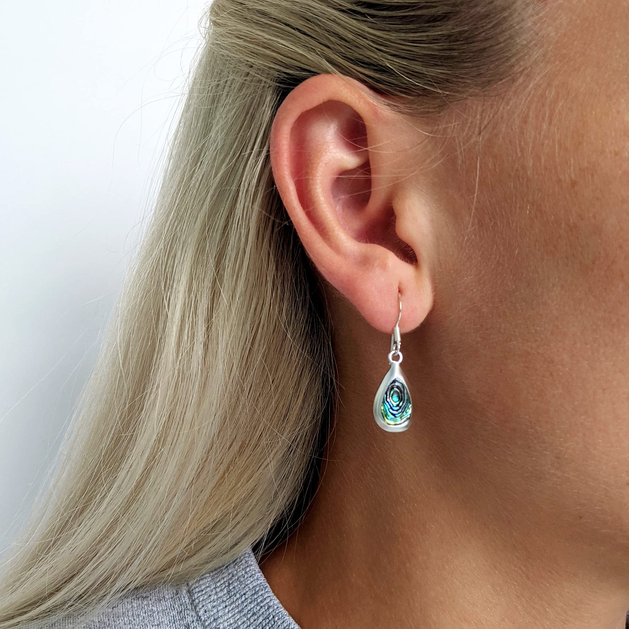 Silverly Pendientes Colgantes Lágrima Abulón Plata de Ley Mujer | Pendientes Colgantes Concha Paua Forma Pera Plata 925 | Elegantes Joyas Piedras Preciosas que Cambian Color | Diseño Concha Natural
