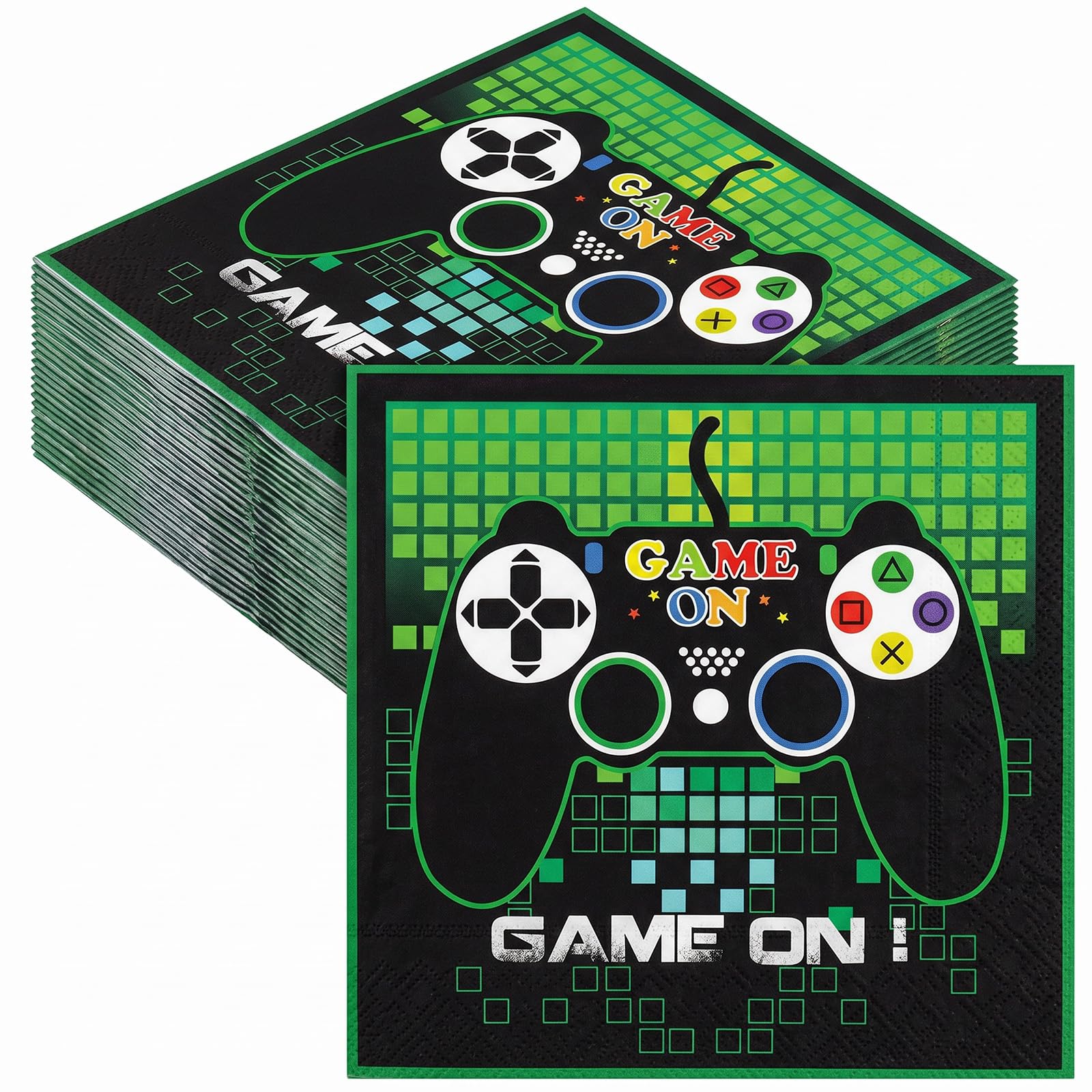 40 Pcs Video Game Party Napkins, Green Controller Paper Serviettes, Game On Theme Birthday Tableware Decorations for Kids Boys Teens Level Up Gaming Celebration