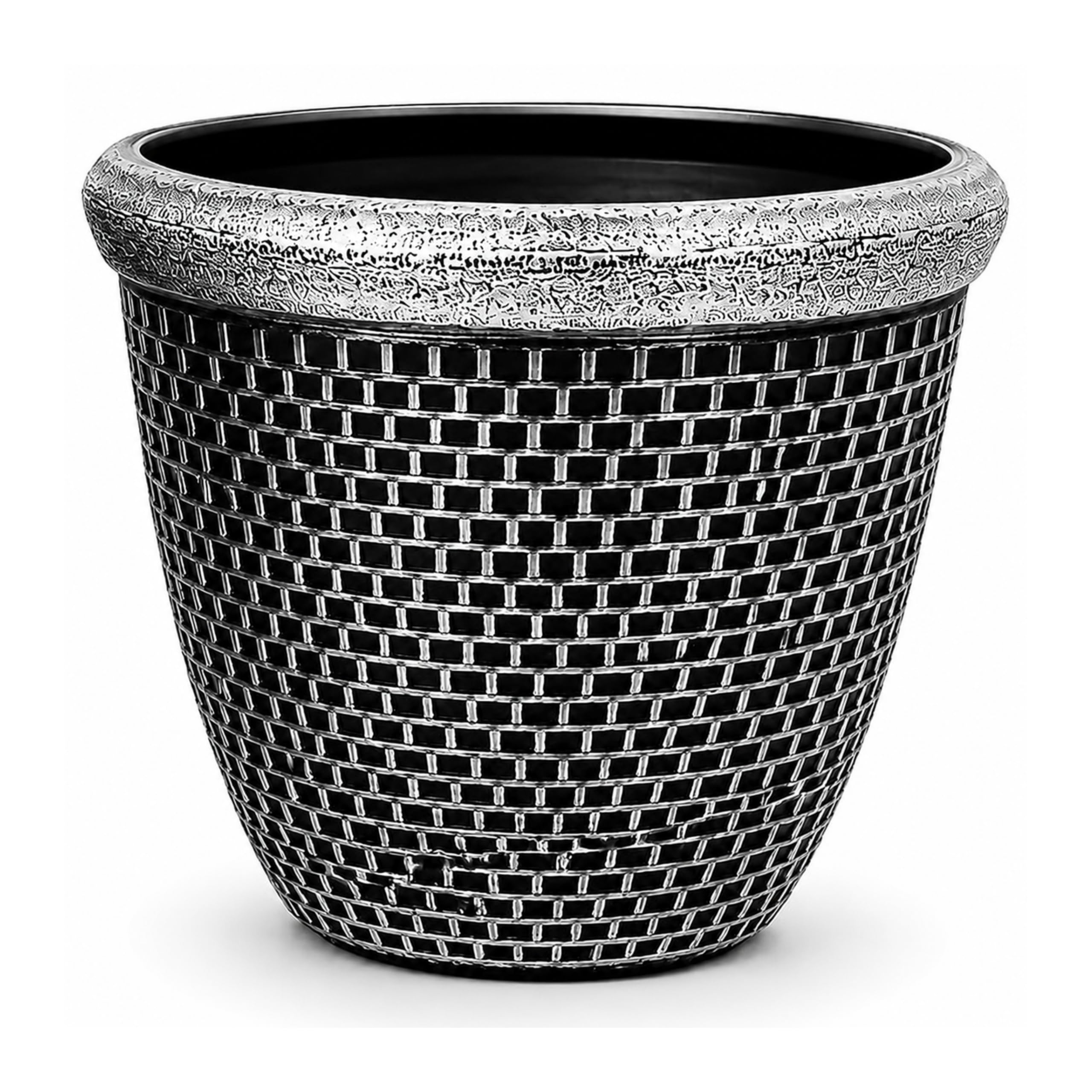 Outdoor Plant Pots with Drainage Holes – Medium & Large Plastic Round Cromarty Flower Pots | Patio Garden Decorating Planter Pot 31cm & 35.5cm Antique Silver, Weather & UV Resistant (1, Medium)