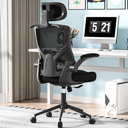 FOKESUN Silla de oficina ergonómica, respaldo alto, sillas de computadora con colgador y soporte lumbar, reposabrazos abatible, reposacabezas