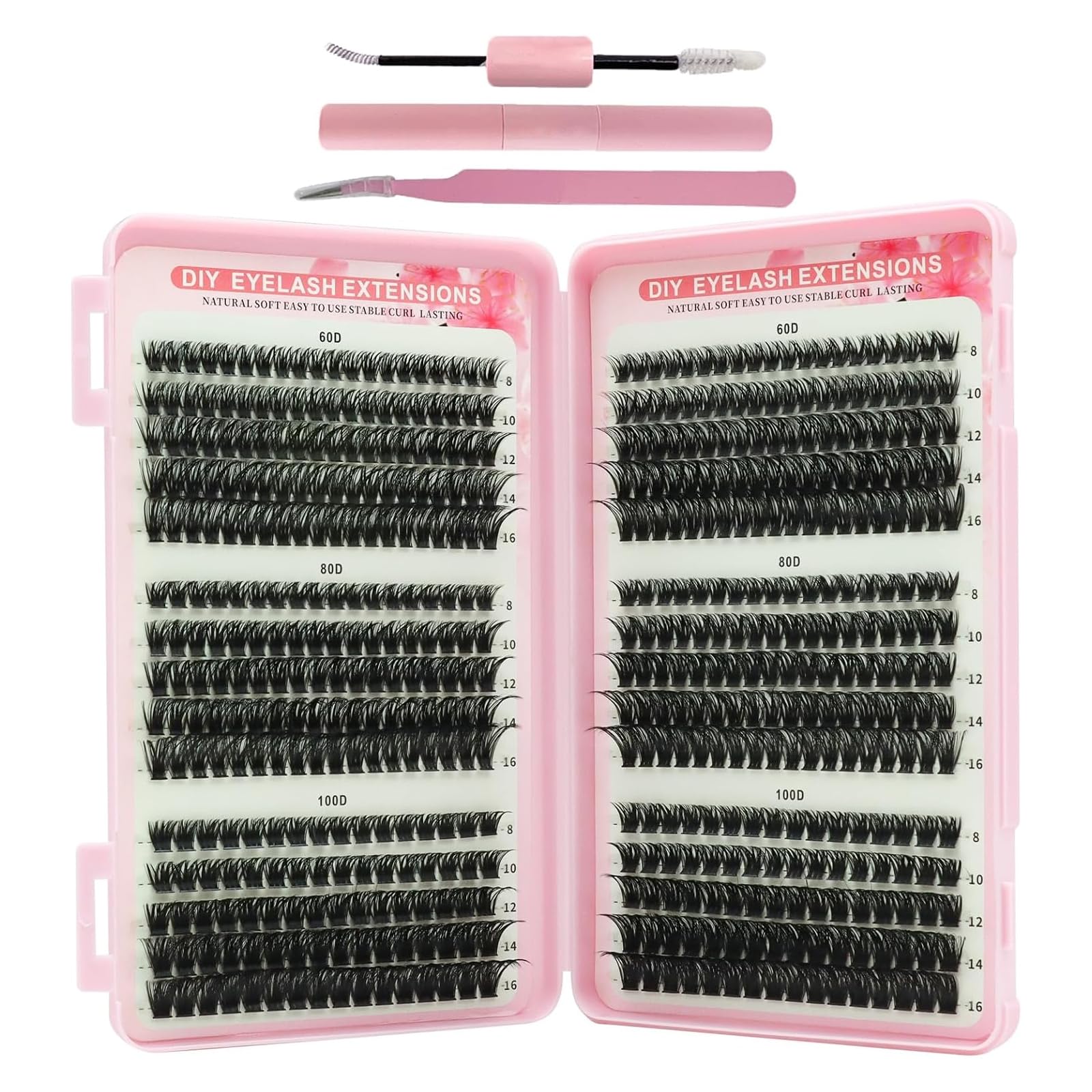 VEGCOO 560 Pezzi Ciglia Finte Extension Ciglia, 60-80-100D Curl Ciglia Finte Ciuffetti, 8-16mm Kit di Extension per Ciglia, DIY Eyelash Extension per Ragazze e Donne Principianti