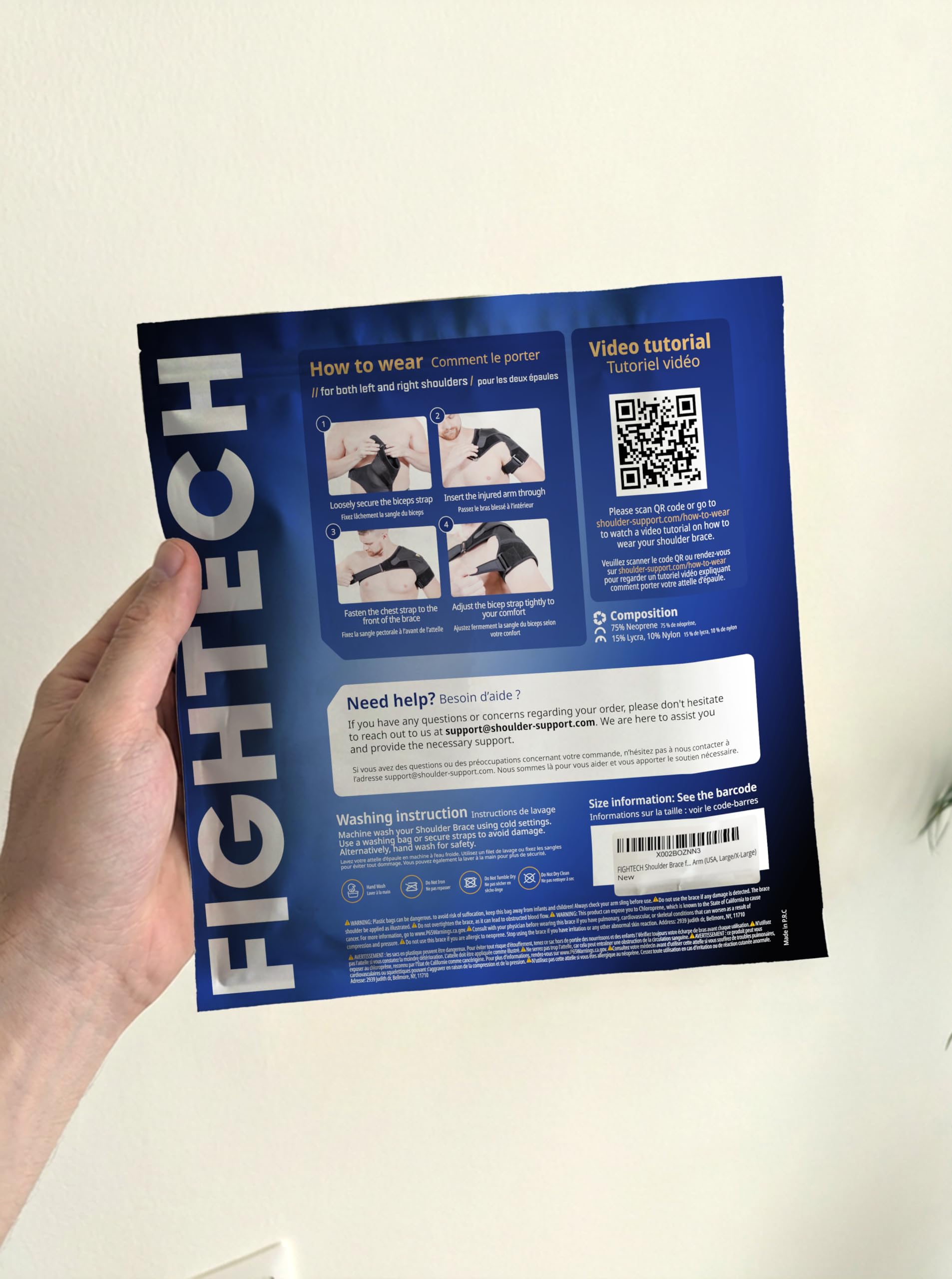 FIGHTECH Tutore per spalla per uomini e donne, supporto a compressione per rotatori rotatori strappati e altre lesioni alla spalla, braccio sinistro o destro (USA, L/XL)