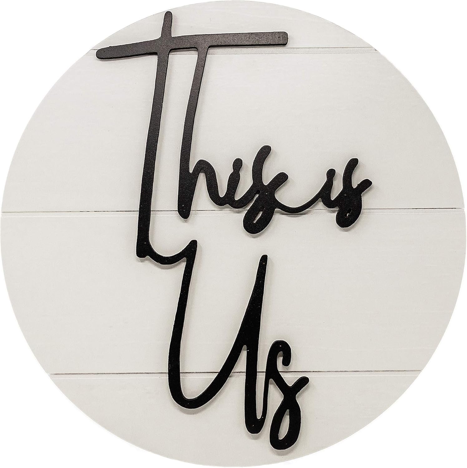 This Is Us Shiplap Modern Farmhouse Wall Sign-Rustic Wood Home Decor (white)-18” Diameter With 3D Wood Cutout Lettering Hanging Sign