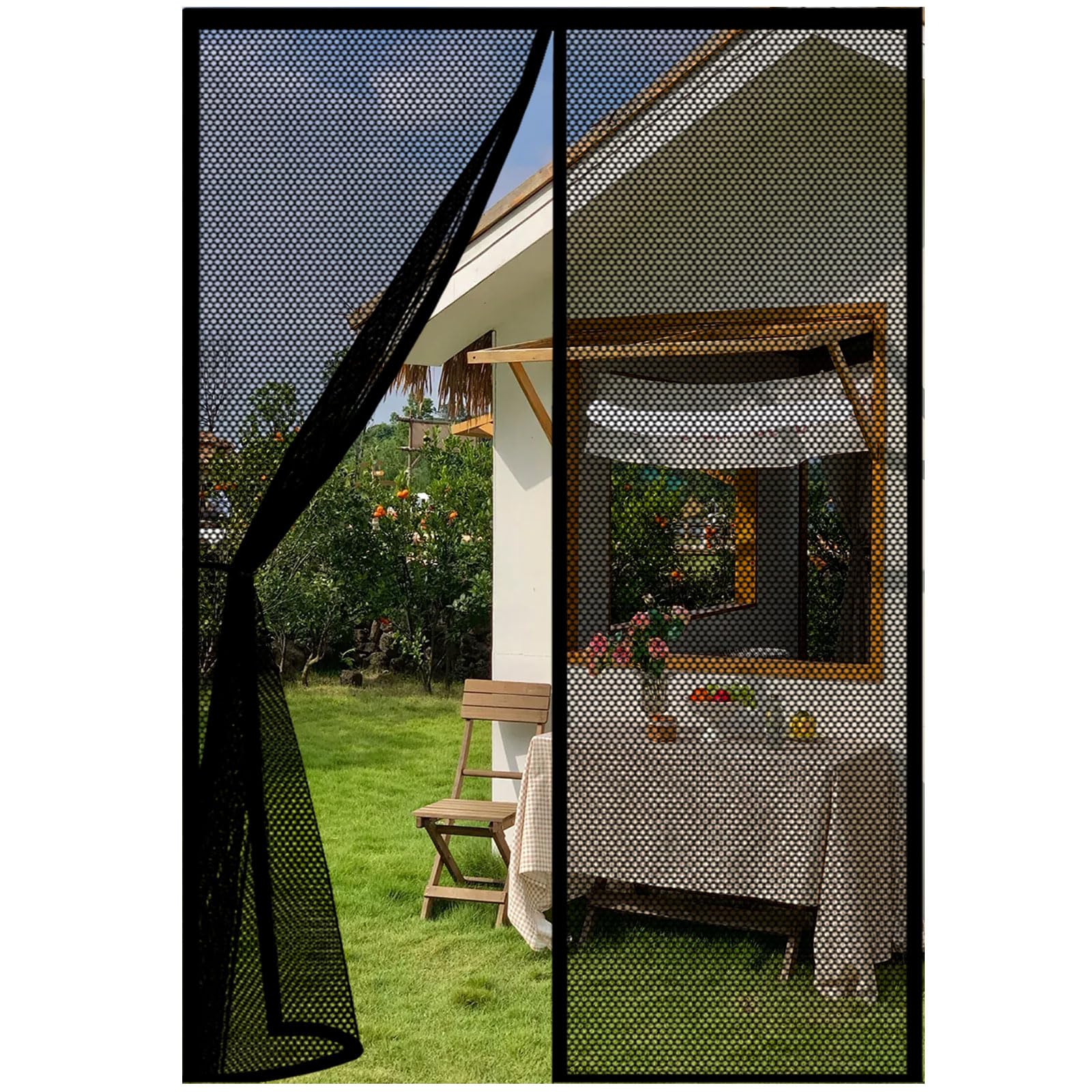 Fly Screens for Doors 56 x 225 cm Keep Insects Out Self-Sealing Powerful Magnets Cat Screen Door Easy to Install Without Drilling for Patio Bedroom Sliding Kitchen, Black