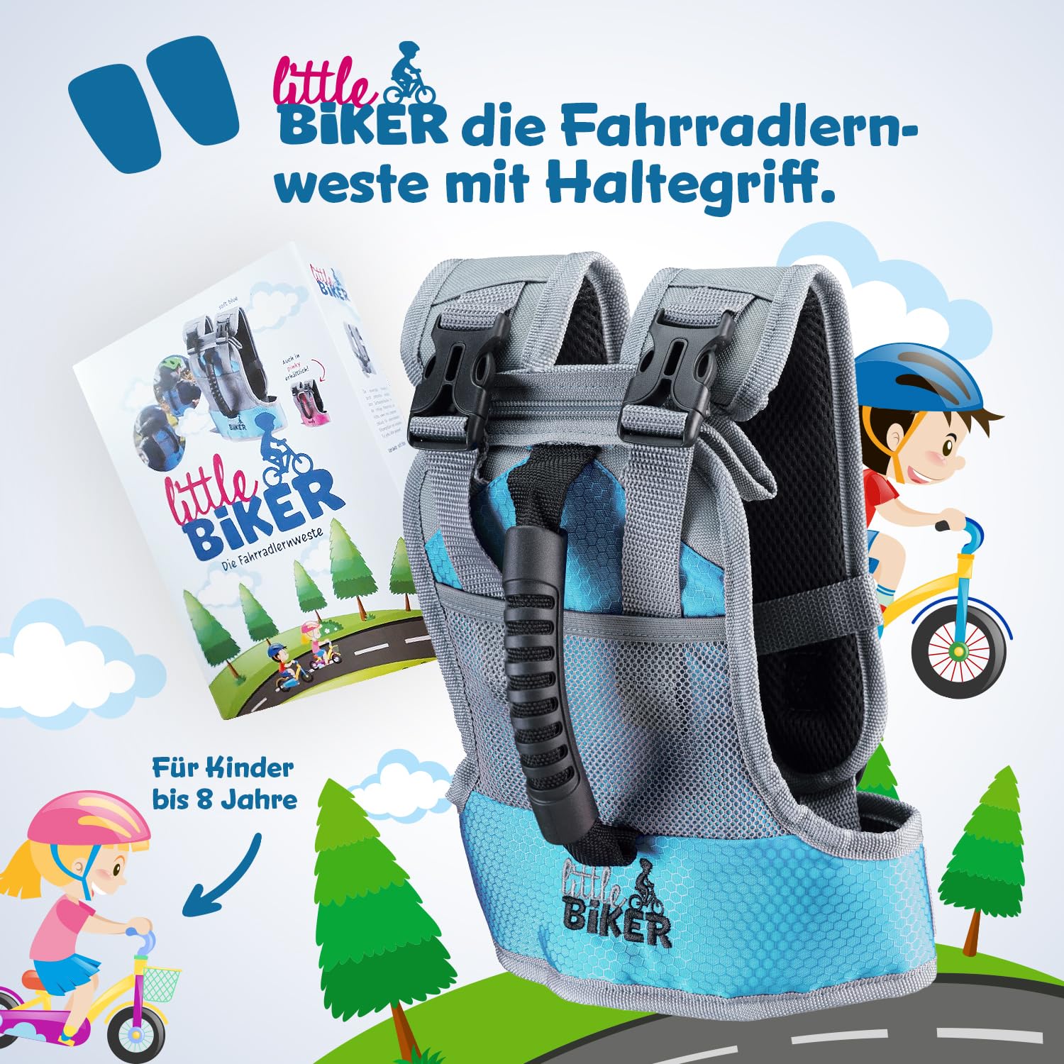 Fahrradlernweste | Fahrradlernweste Kinder mit Griff | Die bessere Alternative zu Stützrädern | Natürliches Schulen des Gleichgewichts | Für Kinderfahrräder ohne Stützräder