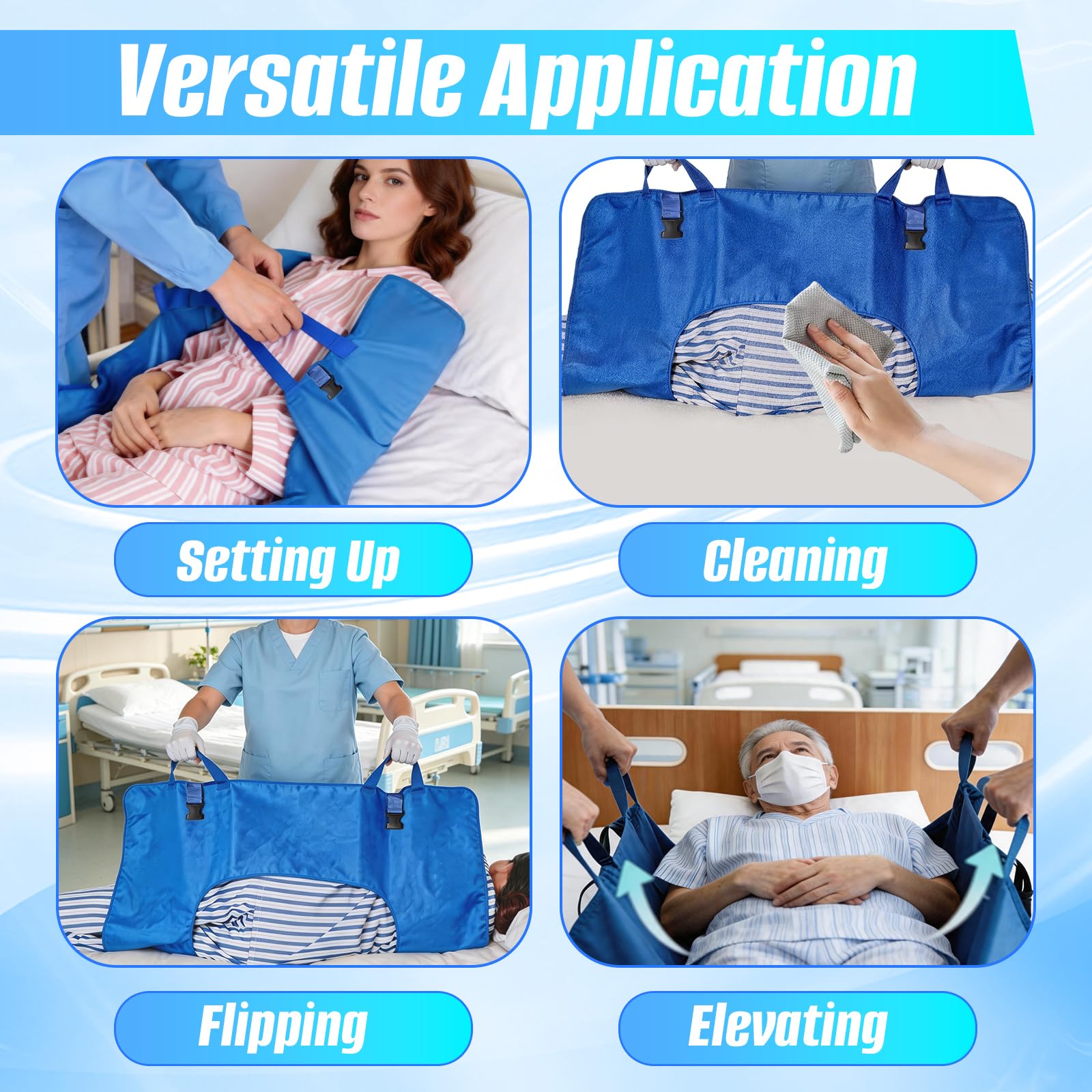 Drap de Glisse & de Transfert Amélioré, 110 x 80cm, Drap de Transfert pour Personnes Alitées, avec Ouverture en O pour Tourner, Soulever, Repositionner & Nettoyer les Seniors & Patients