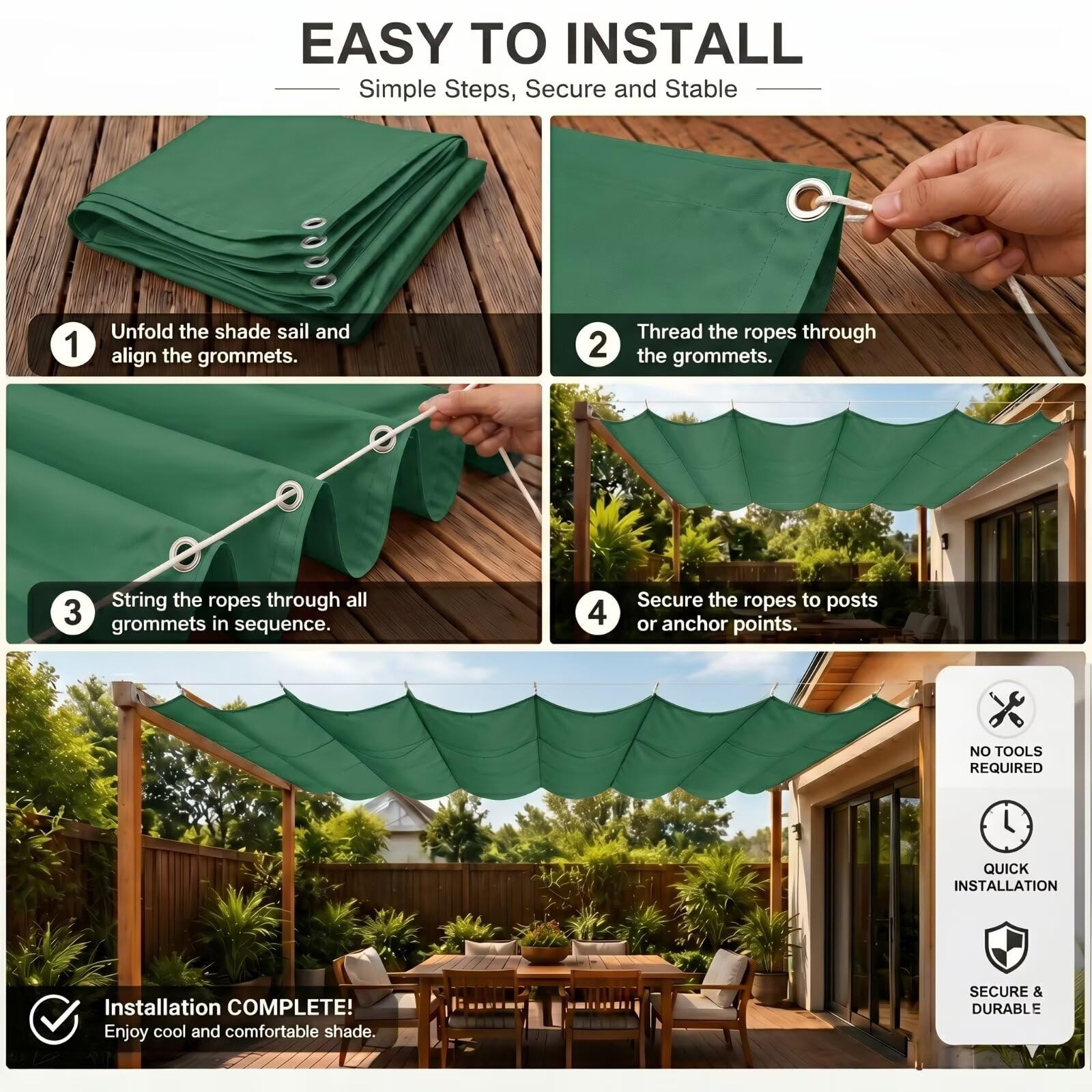 Toldo Vela Rectangular de Tela Oxford 100x600cm Verde Oscuro Impermeable y Antidesgarro,Malla Sombreo Exterior con Ojales de Acero,Vela Sombra Exterior para Jardín y Terraza