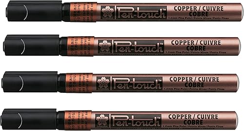Sakura Pen Touch - Marcadores de pintura permanente de punta fina, 0.039 pulgadas, paquete de colores metálicos bronce cobre, 4 unidades