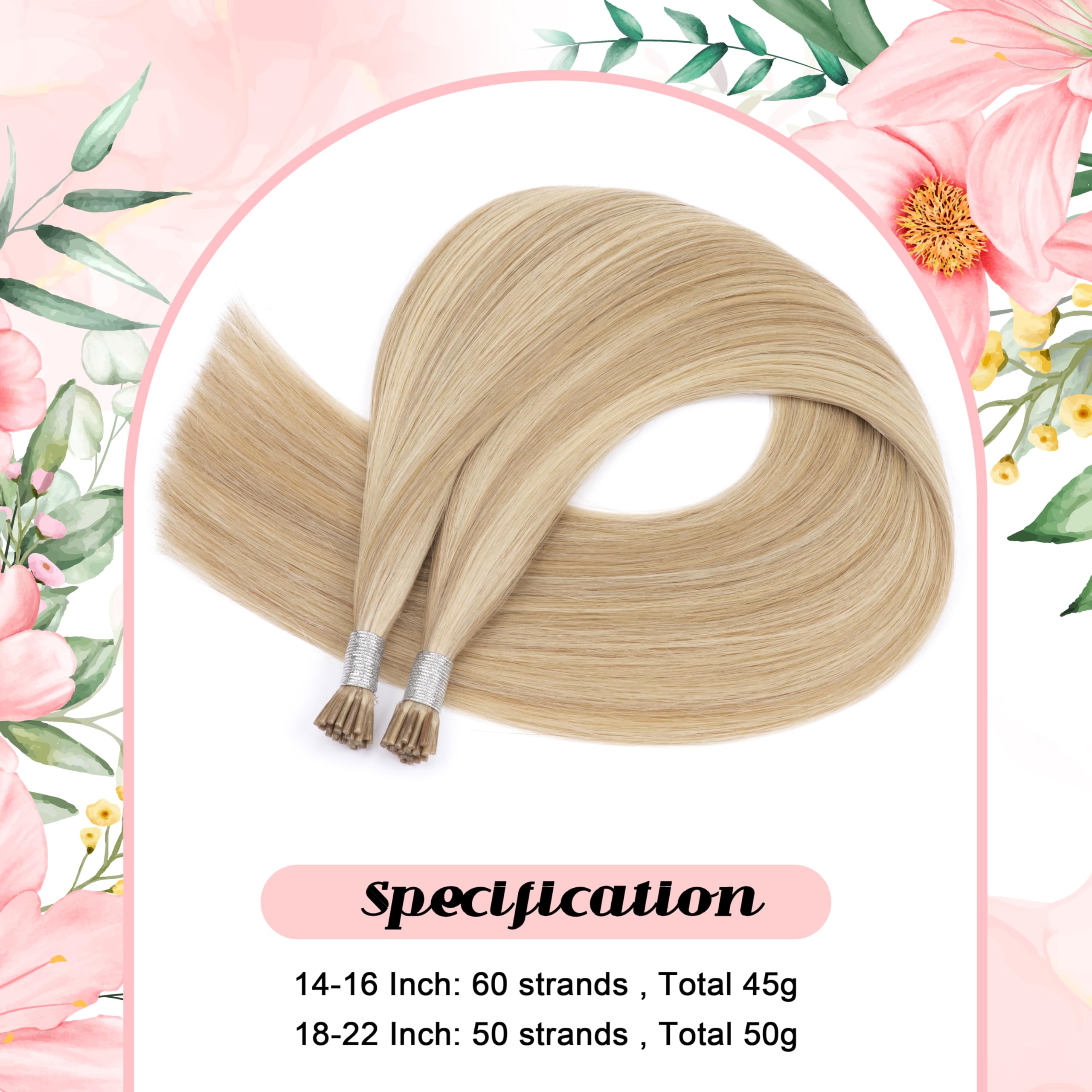 Kun Na I Tip Hair Extensions 50g/pack Pre Bonded Stick Tip Keratin Real Remy Human Hair Extension Straight (#18/613, 20 inch) - Image 3