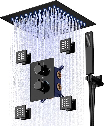 Miniatura 7 de Sistema de ducha termostático con chorros corporales, sistema inteligente de ducha de cuerpo completo de 12 pulgadas con mano, sistema de ducha de