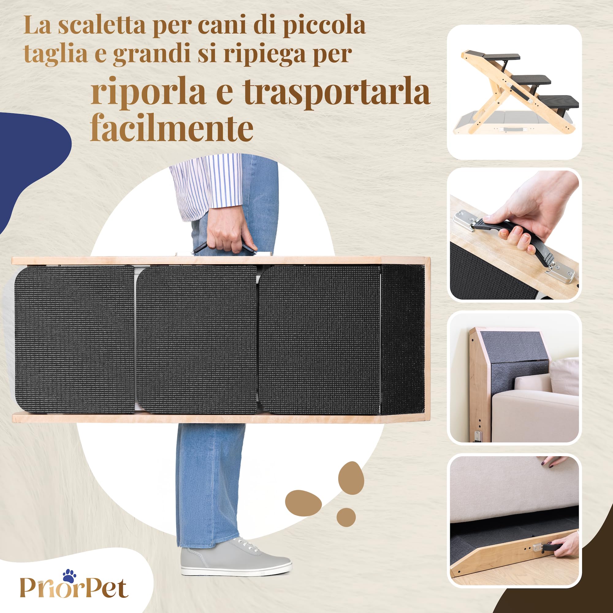 Scale per Cani 2 in 1 Rampa Regolabile 18-50 cm - Pet Gradini con Piattaforma Naturale