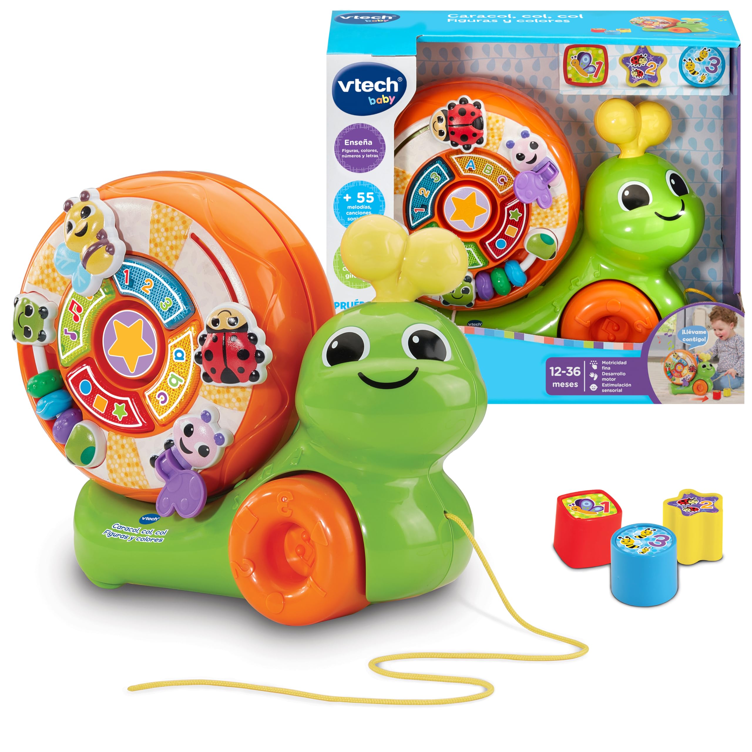 VTech - Snail Cabbage Music & Animals, Drag Toy, Interactive Snail, Matching Games, Hand-Eye Coordination, Gift Kids 1 year, ESP Version