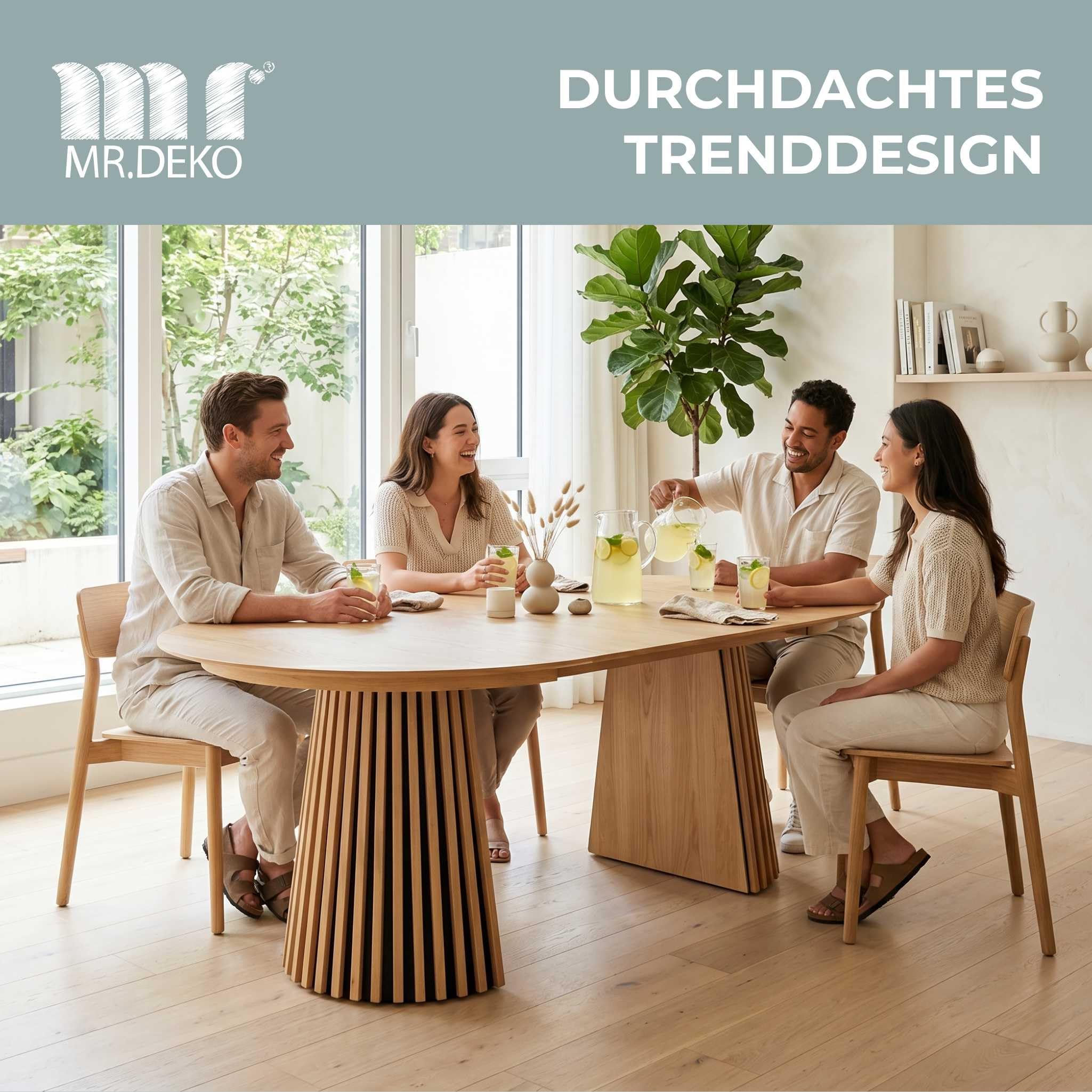 MR. DEKO Esstisch Eiche Tisch ausziehbar 120/210x120cm Küchentisch Holz