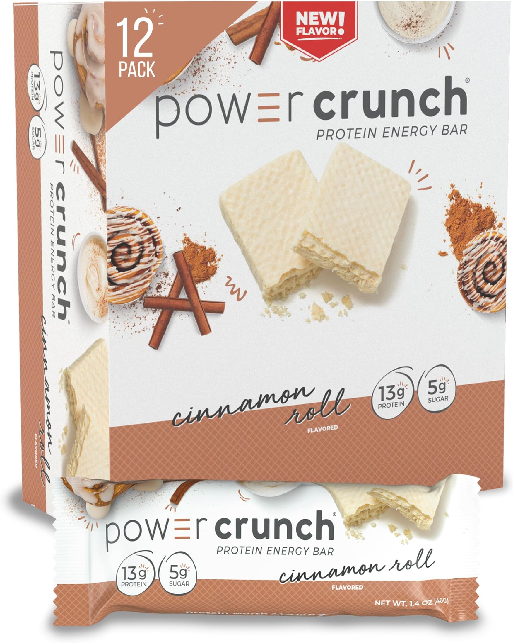 Protein Wafer Bars, High Protein Snacks with Delicious Taste, Cinnamon Roll, 1.4 Ounce (12 Count)