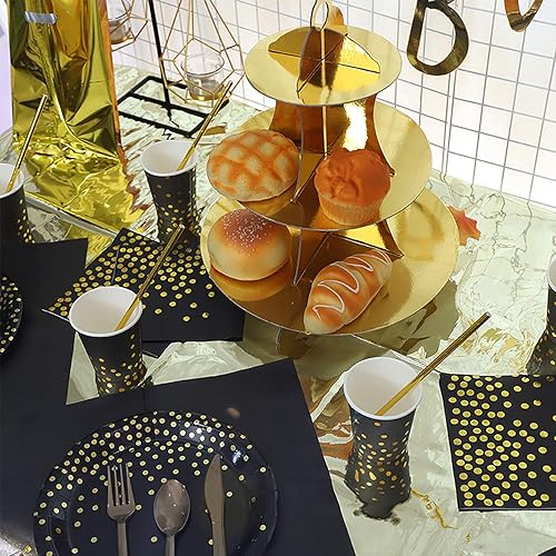 Miniatura 2 de Soporte para cupcakes, paquete de 2 platos redondos de cartón de 3 niveles para postres, pasteles de frutas, soporte para base de cupcakes, bandeja