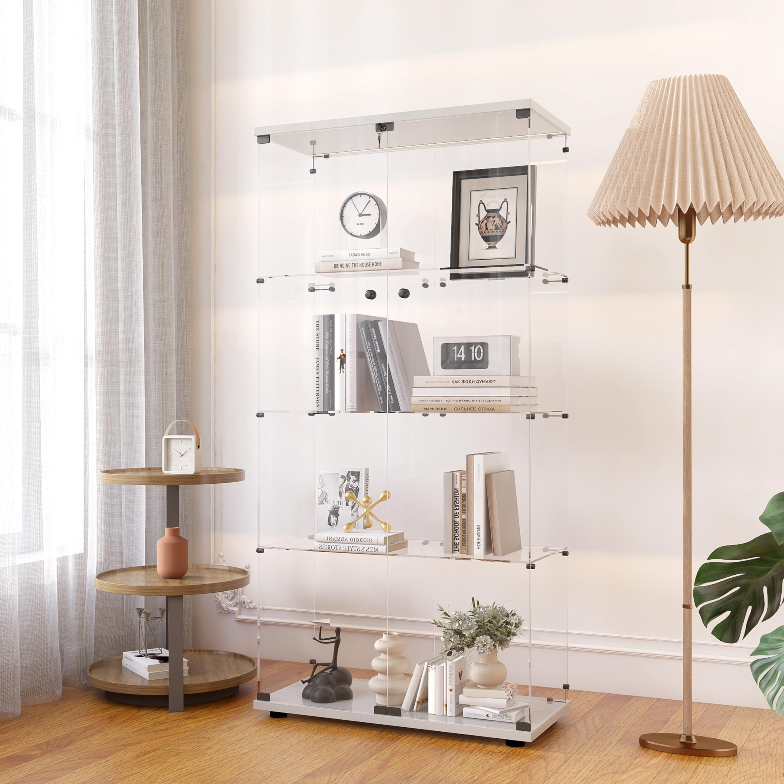 Zacis Modern 4-Tier Shelf Glass Curio Collection Display Case Cabinet with 2 Door in Clear, Showcase with Lock for Collectibles, Trophy, Action Figure