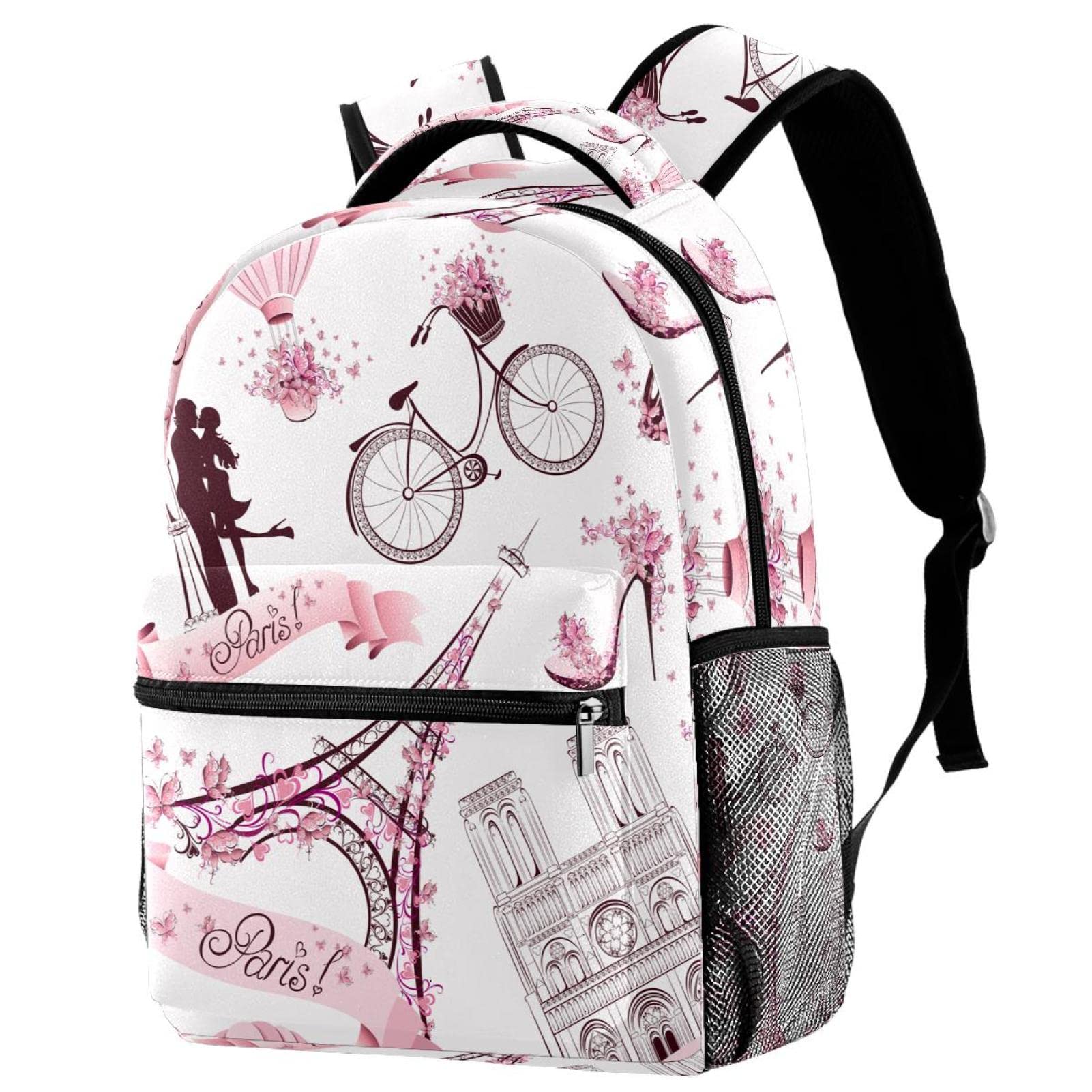 Mochila universitaria rosa Torre Eiffel de París para llevar libros y ropa de deporte 7