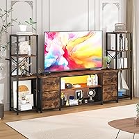 60 Inch LED TV Stand with Charging Station & Movable Bookshelves, Rustic Brown Entertainment Center for Living Room Storage