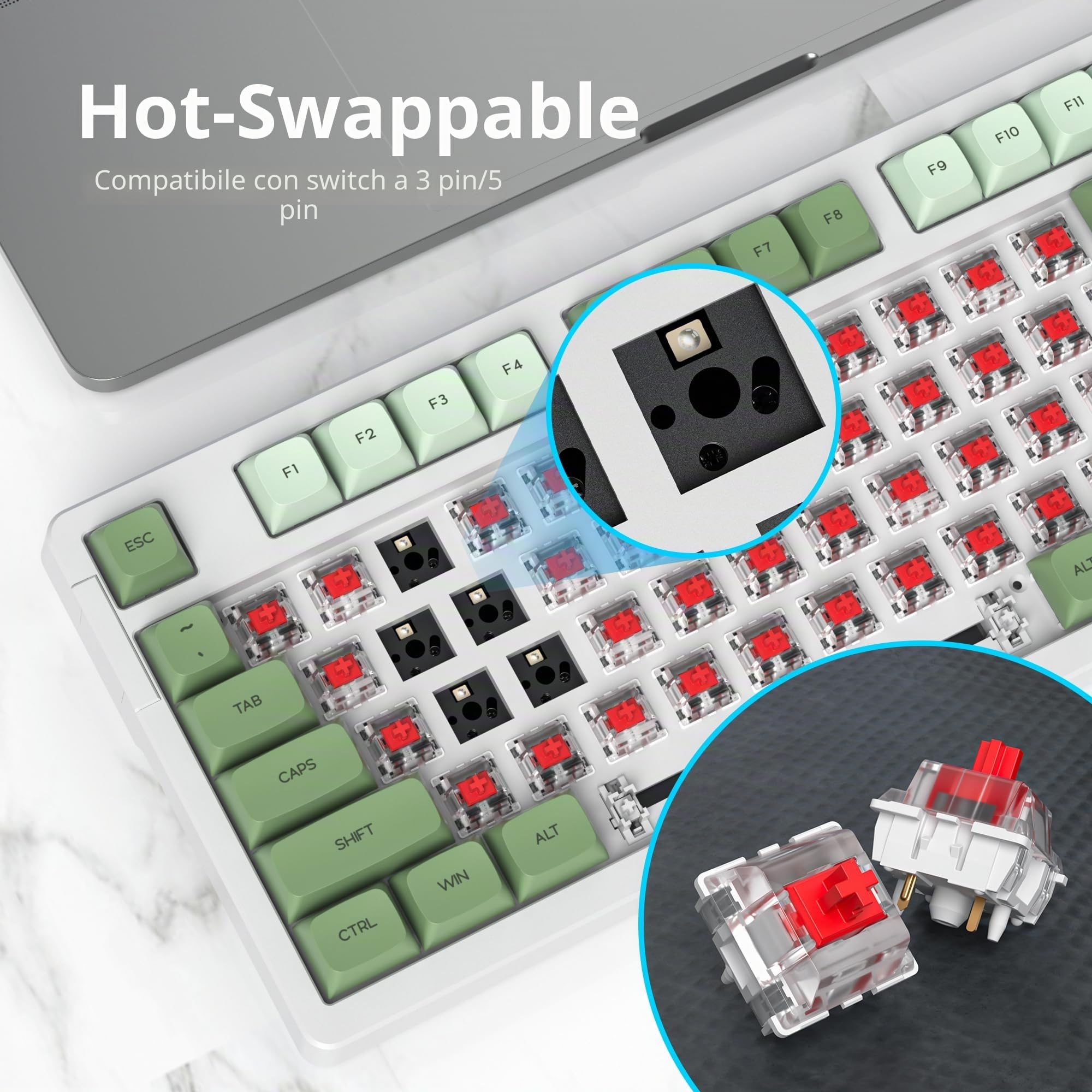 Verde Tastiera Meccanica 96% con Suono Cremoso e Tastierino Numerico, Montaggio a Guarnizione, Retroilluminazione RGB, Hot Swappable, Cablata, Gioco Tastiera Thocky QWERTY Americana