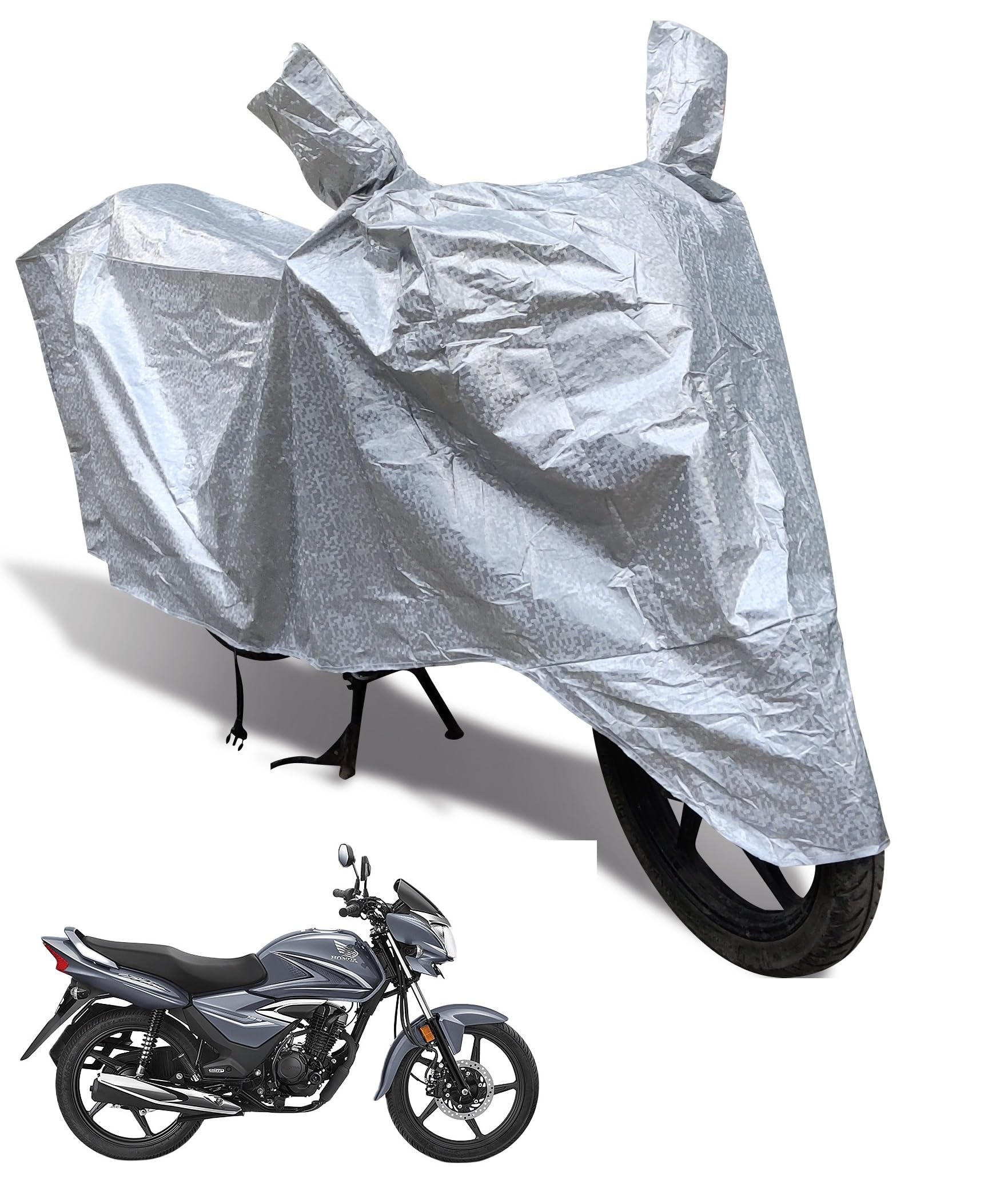 Auto Hub Waterproof Bike Body Cover Compatible with Honda Shine 125, Coated, Mirror Pocket, Belt Buckle Metallic Silver (B0D2Y5QTJH) Amazon Price History, Amazon Price Tracker
