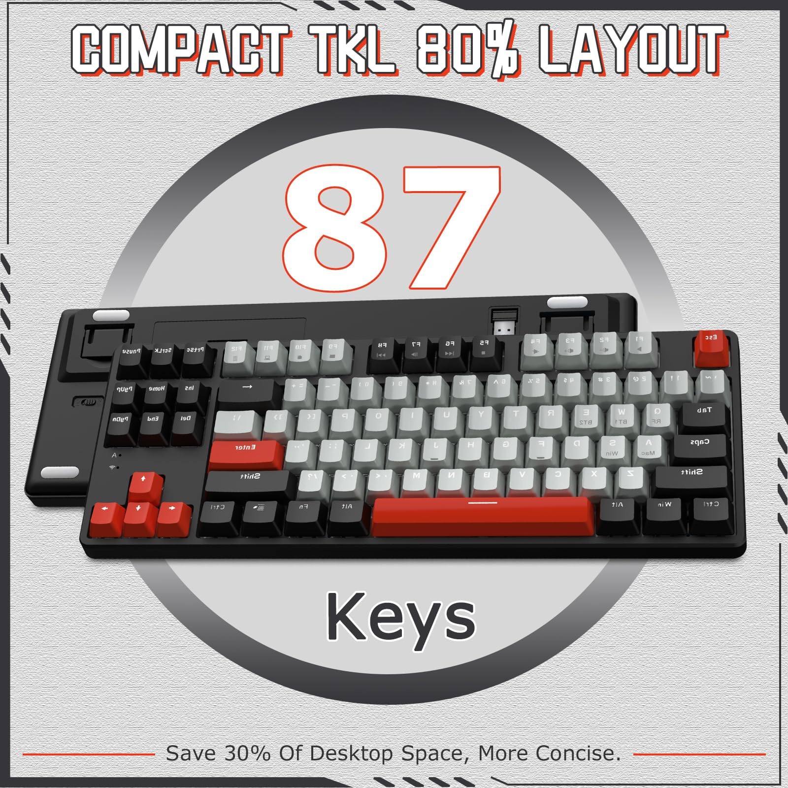 Attack Shark AK871 Hot Swappable Mechanical Keyboard, QWERTY 87 Keys