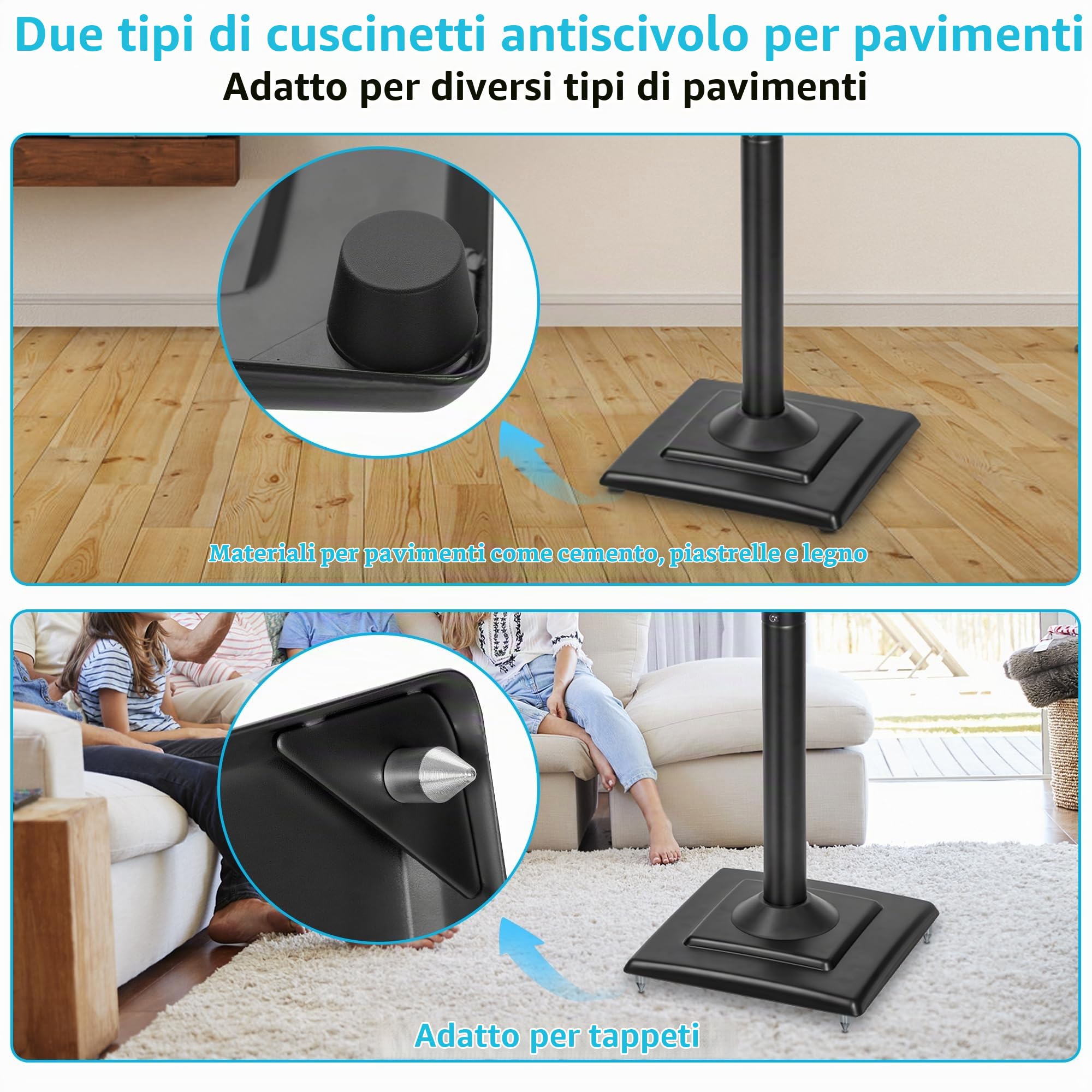 OUUTMEE Supporto per altoparlante regolabile in altezza, 1 paio di supporti da pavimento con ripiano regolabile per satelliti e altoparlanti da scaffale, per altoparlanti da scaffale fino a 5 kg con