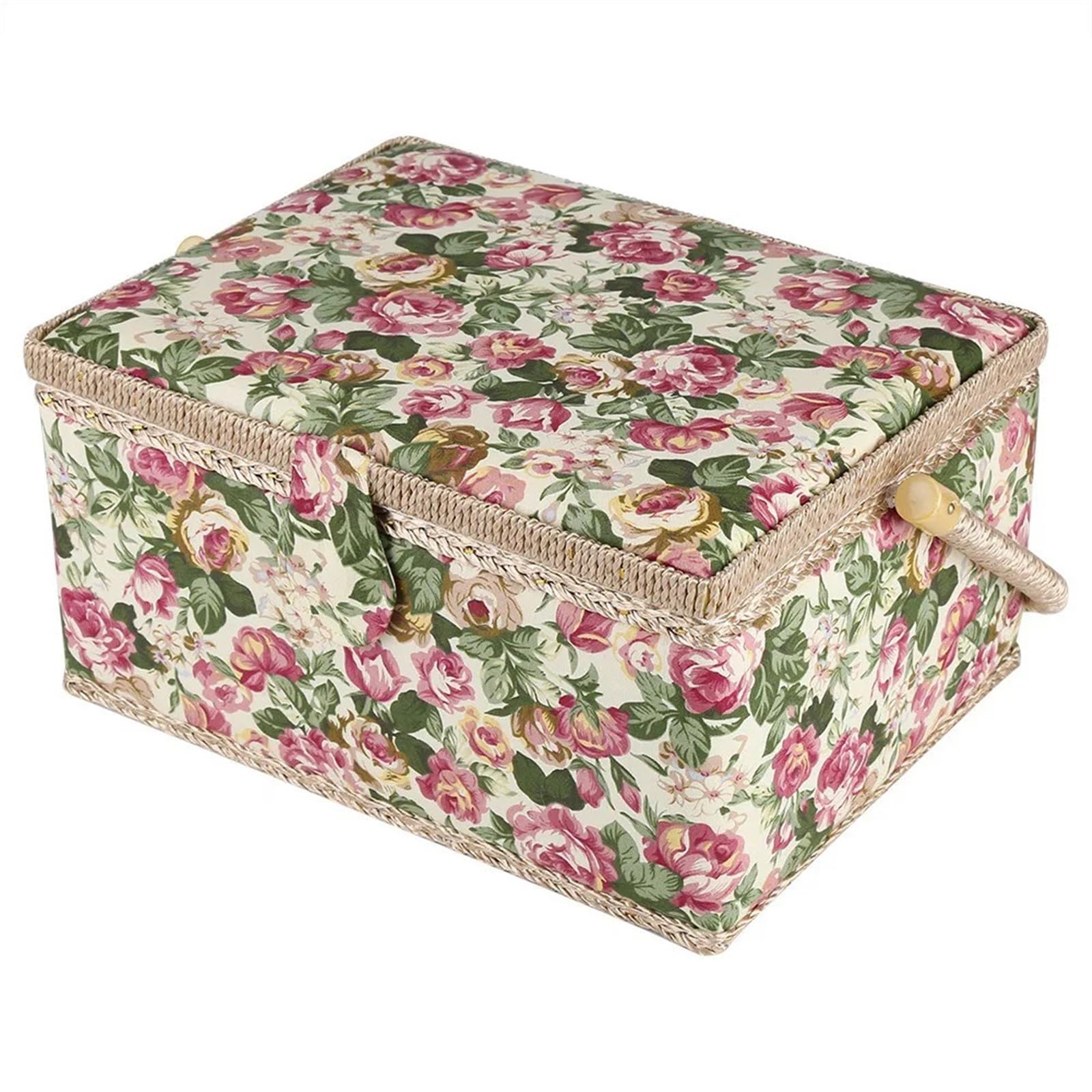 Cestino da cucito stampato floreale in tessuto, scatola artigianale, organizer for riporre oggetti vari for la casa, con manico 12x9,1x6,1 pollici