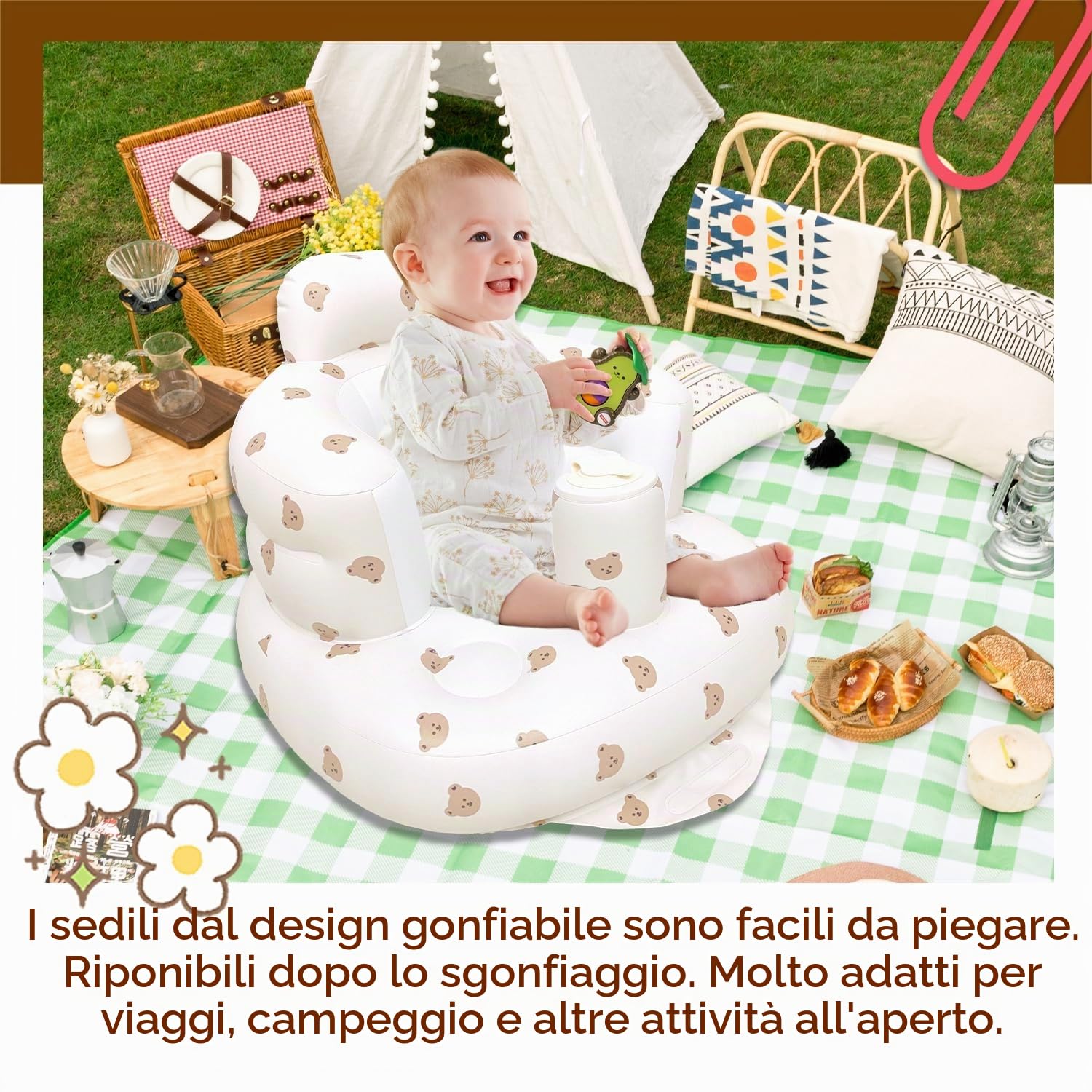 Seggiolino Gonfiabile per Bambini, Sedile da Bagno Gonfiabile per Bambini, Seggiolone gonfiabile portatile da pavimento, Sedile da Allenamento per Bebè, Sedia per Baby Shower, per bambini da 3+ mesi
