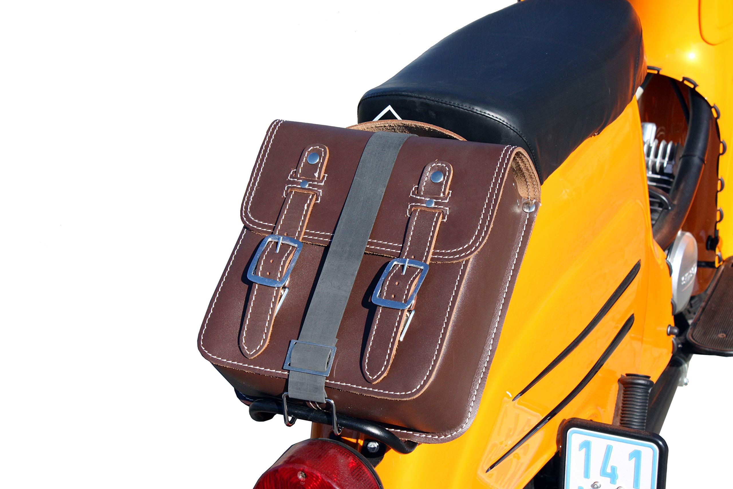 Kleine Leder Hecktasche mit Schnellverschluss Gepäckträger Tasche Packtasche Braun passend für Simson Schwalbe Sperber Star Spatz KR50 KR51 SR4 …