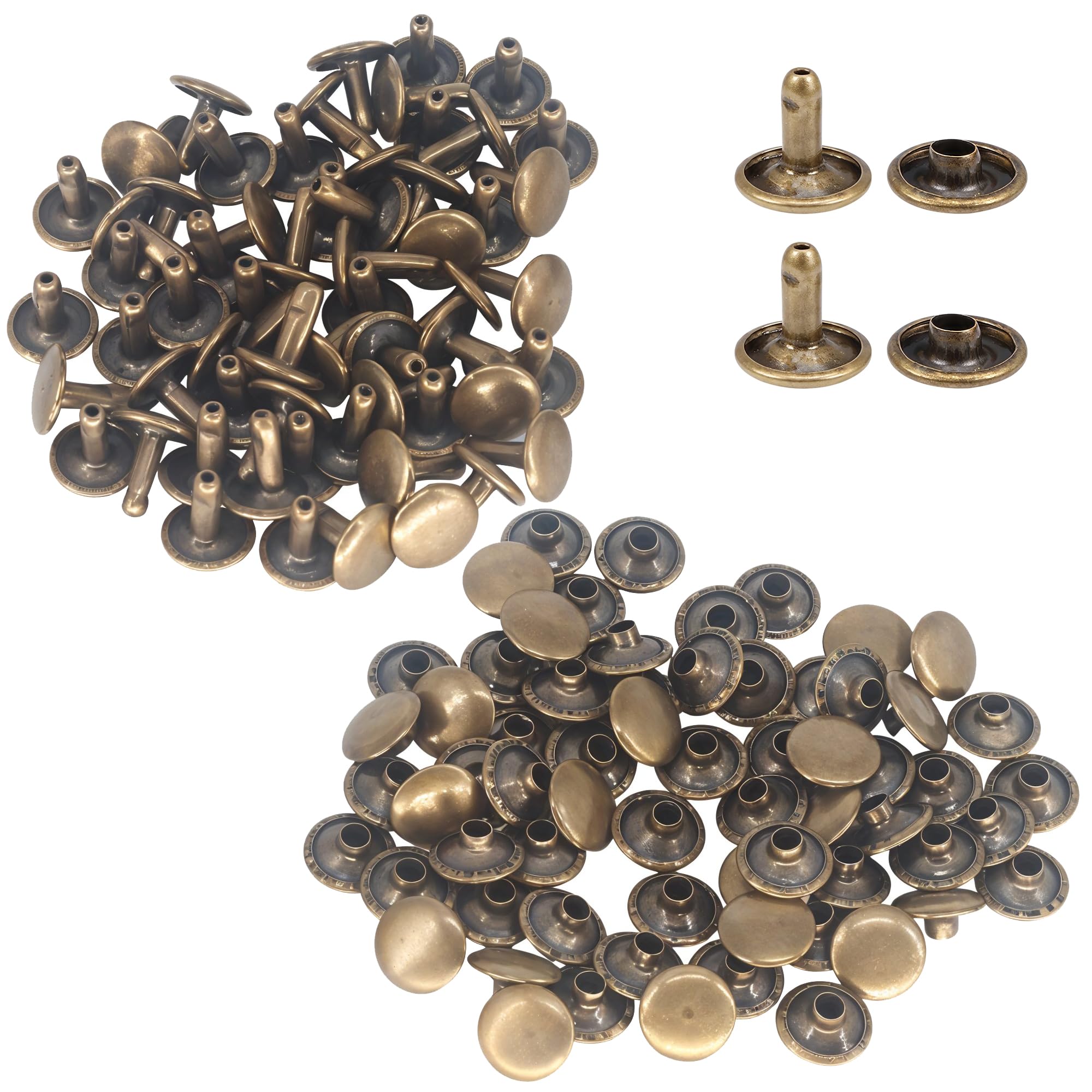 Weddecor Double Cap Bronze Tubular Rivets Studs for Replacement, Leathercraft, Bags, Belts, Dog Collar, Repair, Hat, Shoes Sewing Decoration, 10mm, 100pcs