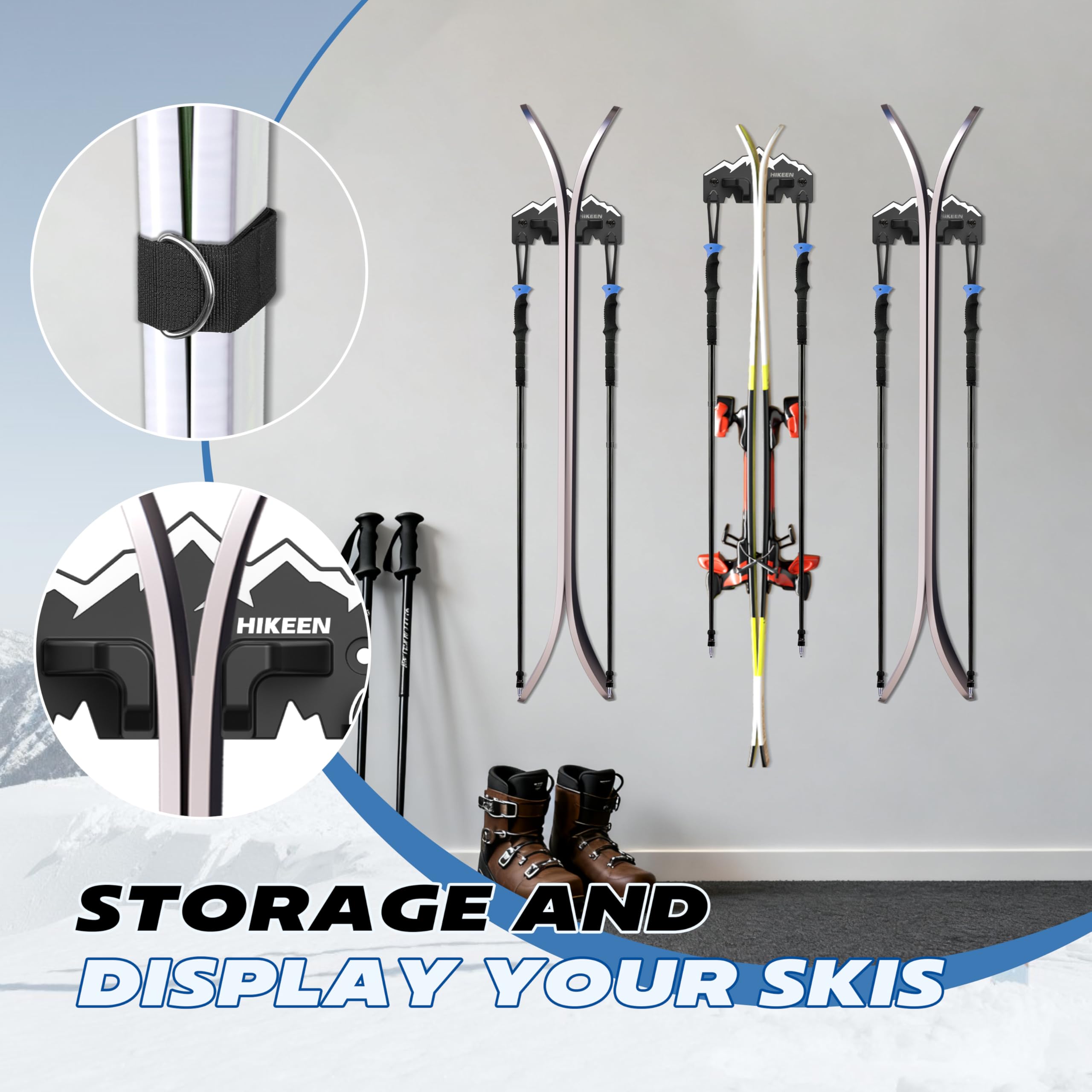 BOOSTEADY Support Mural pour Ski et Snowboard, 2/4PCS Porte-Skis pour Garage, Rangement Durable
