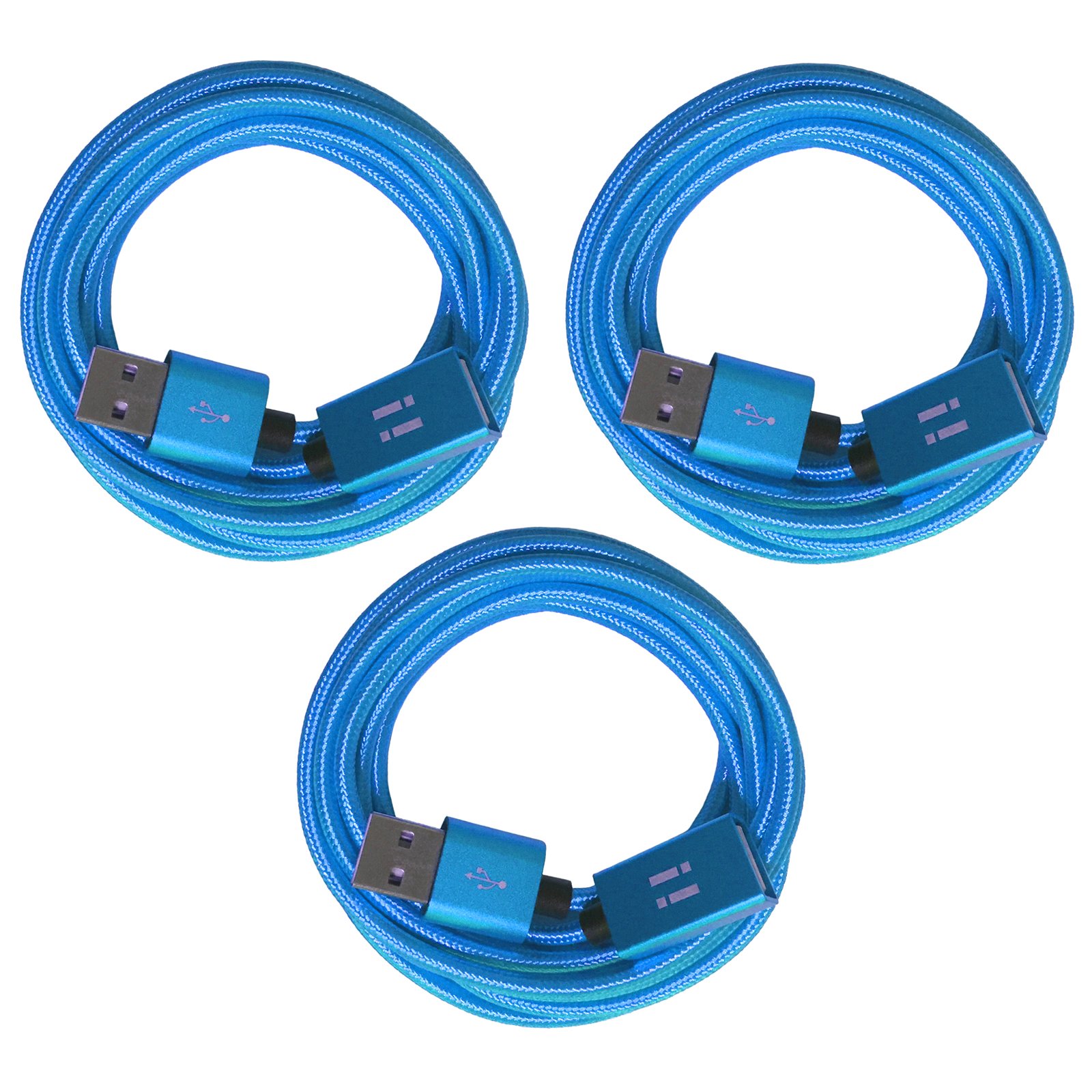 i! - 3X 20cm Premium Nylon USB Verlängerung Verlängerungskabel - A-Stecker auf A-Buchse - blau türkis
