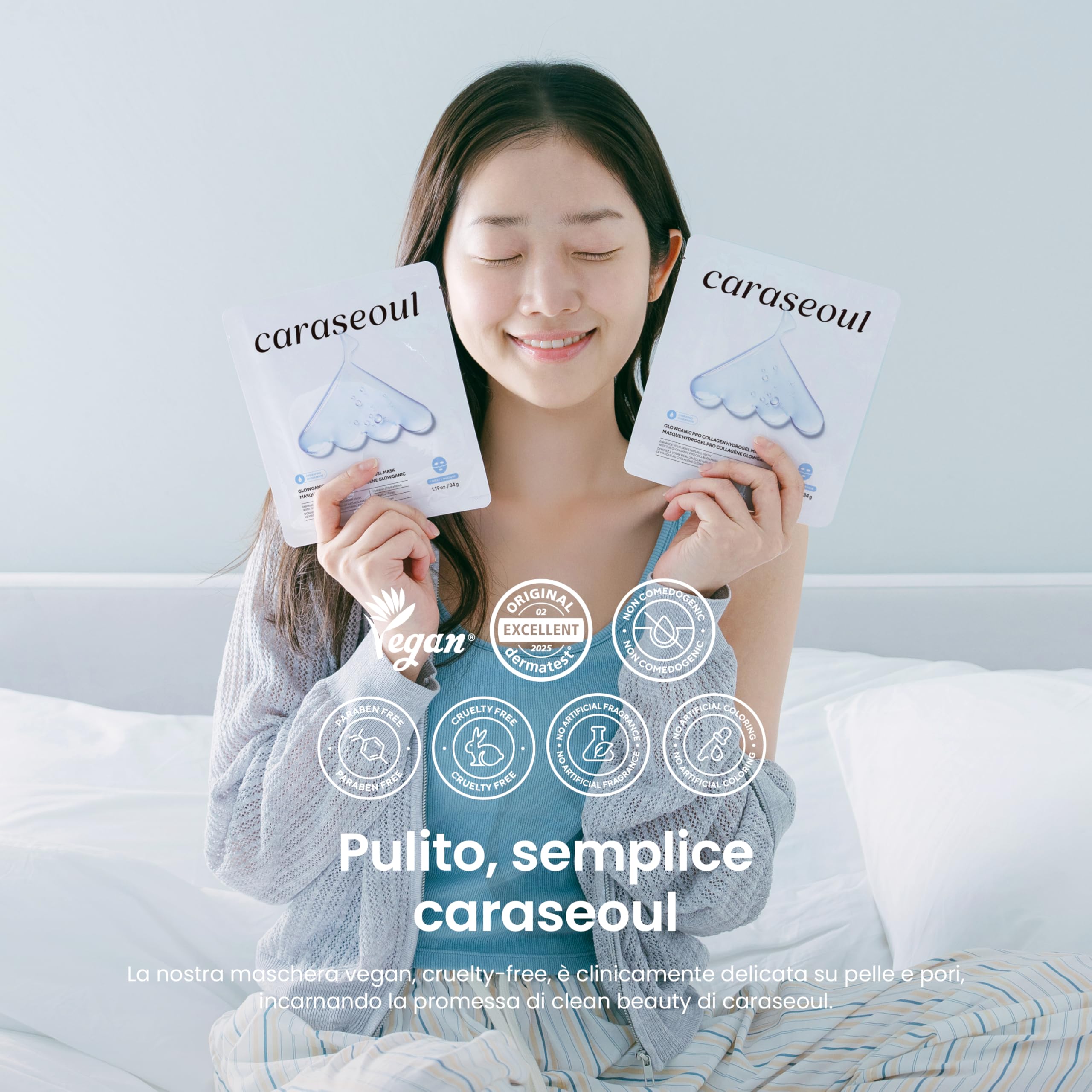 caraseoul Glowganic Pro Collagene Maschera Viso Hydrogel [16 Pezzi] | Niacinamide (Vitamina B3) e Adenosina, Idratante e Illuminante, Minimizza i Pori, Skincare Coreana, Vegana, Maschere Notturne