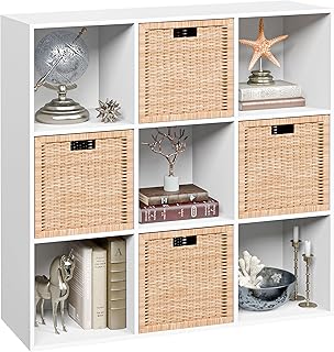 JupiterForce 9 Cube Storage Organizer Wooden Display Cube Shelf W/ 5 Removable Back Panels, Customizable Bookcase Bookshelf for Home, Office, Bedroom and Living Room (White)
