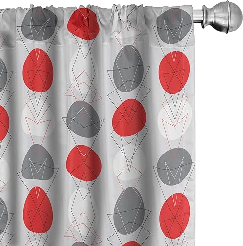 Miniatura 74 de Ambesonne - Cortinas retro para ventana, estilo de los años sesenta y setenta, diseño simétrico repetido de forma redonda geométrica, juego de 2