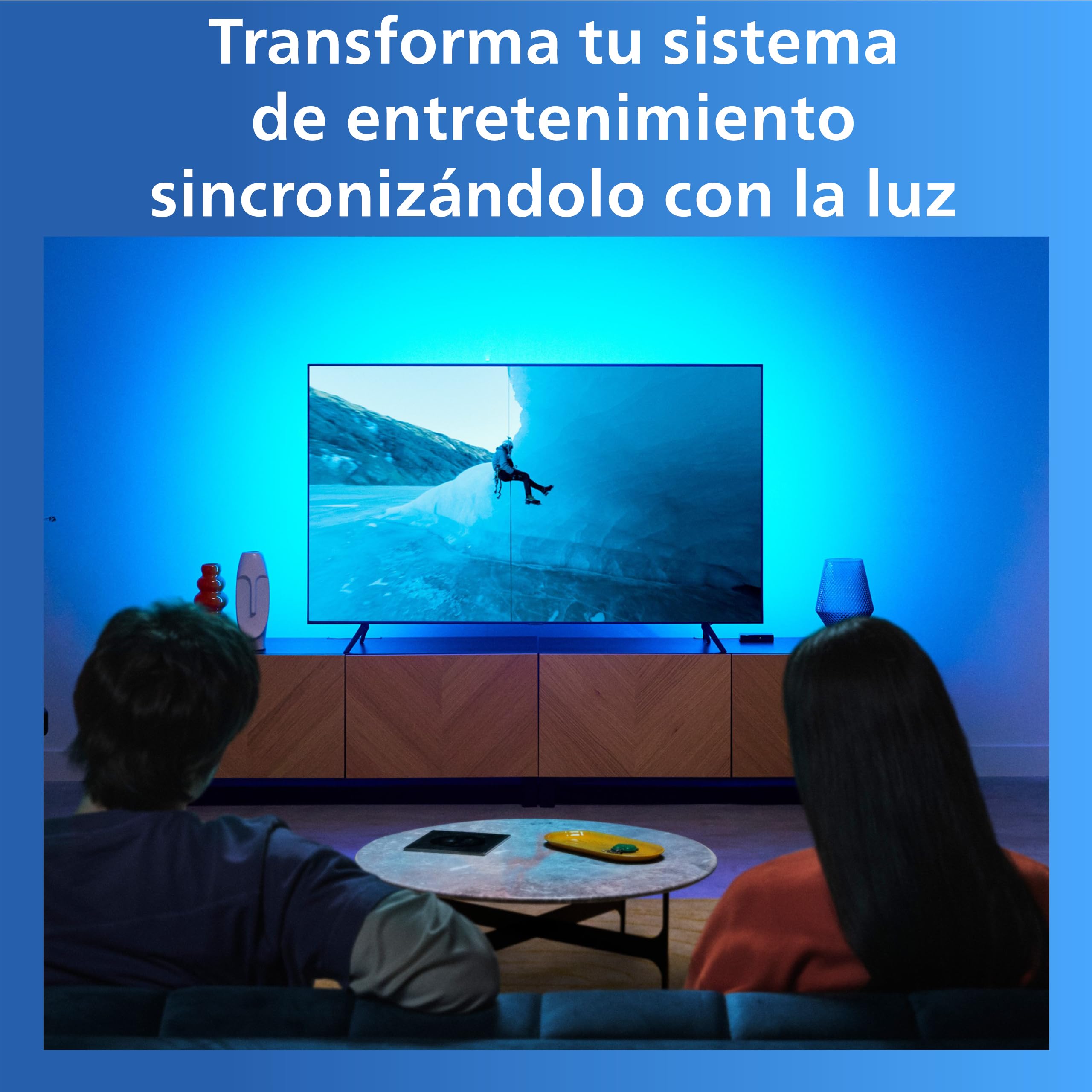 Philips Smart Lighting HDMI Sync Box with TV Backlight, RGBIC LED Strip for 75-85" TV, Sync with Movies, Music, HDMI 2.0, 4K at 60Hz, Connected by WiZ, Requires External Video Source