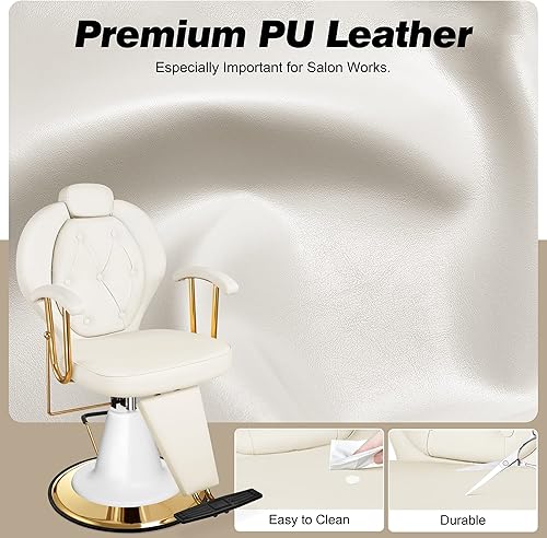 Miniatura 6 de Baasha Silla reclinable para estilista, silla de peluquero multiusos con bomba hidráulica de alta resistencia, silla giratoria de 360 con