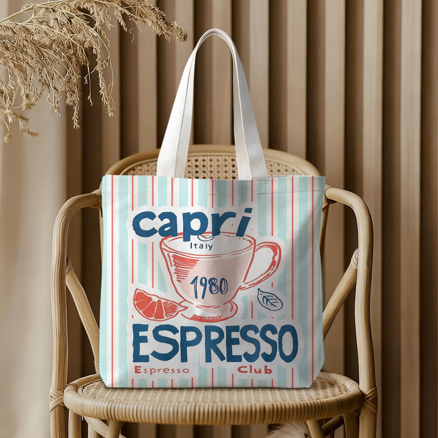 Canvas Tote Bag for Women, Fruits-CoffeeTote Bag, Italian Gifts, Reusable Shopping Grocery Bags