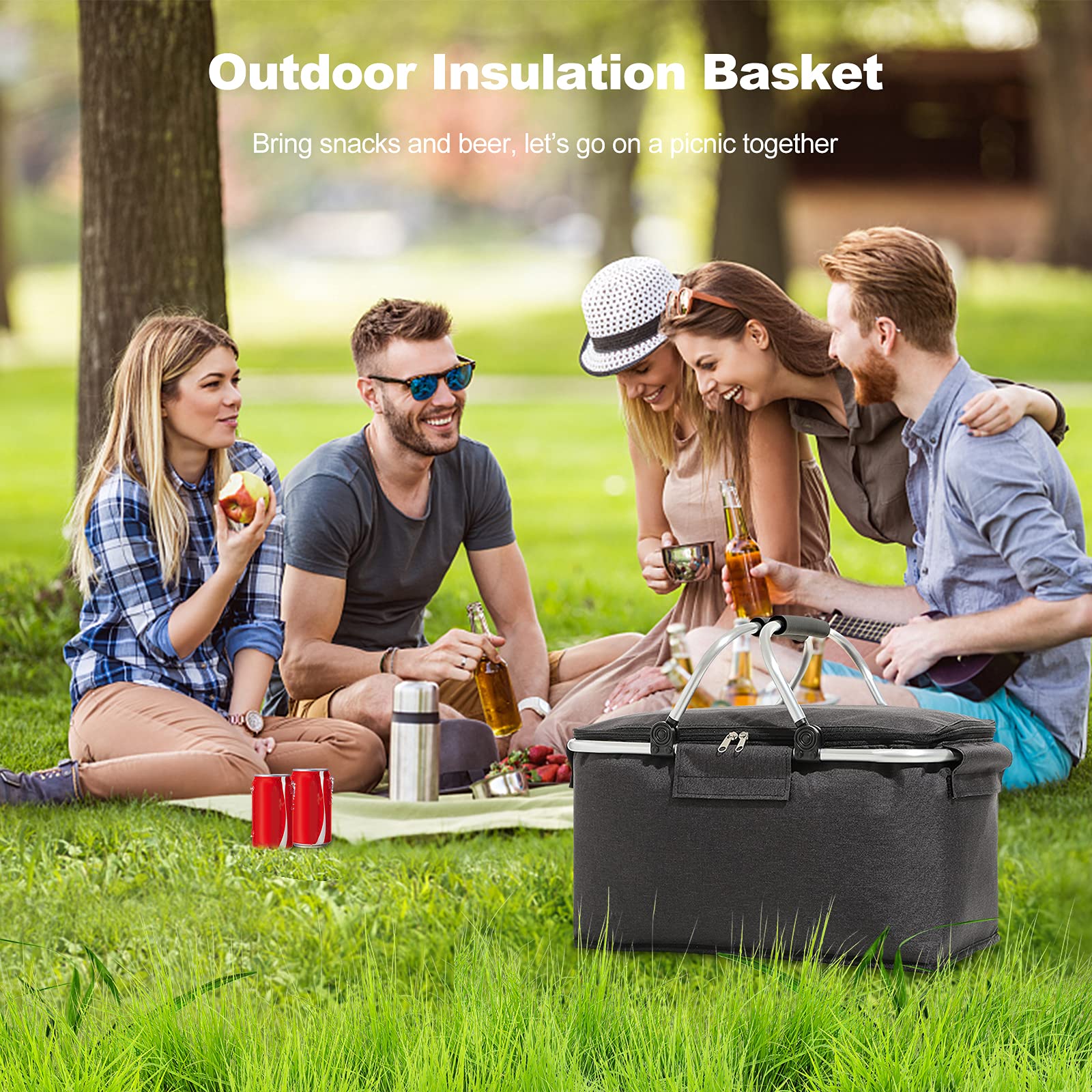 Ergocar Kühltaschen mit Verdicktem Futter, Picknicktasche Lunchtasche Thermotasche Faltbar Cooler Bag für Picknick BBQ Arbeit Reisen Familien Outdoor Aktivität Wasserdicht Schmutz-beständig