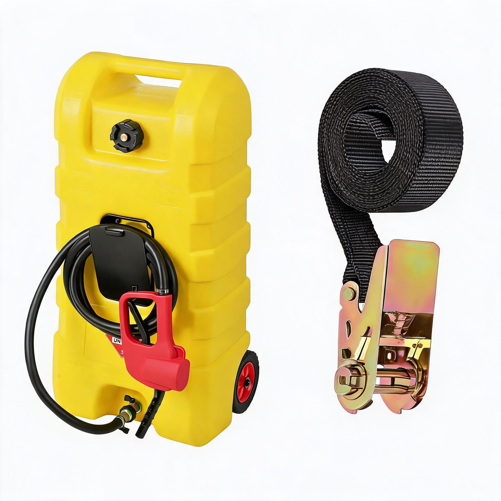GarveeMore 15 Gallon Heavy Duty Fuel Caddy with Siphon Pump & 10ft Hose – Wheeled Gasoline/Fuel Transfer Tank for Cars, Lawn Mowers, ATVs, Boats – Durable Outdoor Container – Yellow