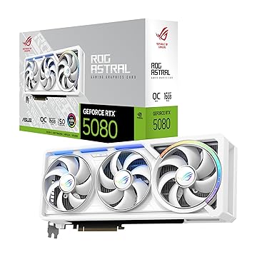 ASUS ROG Astral GeForce RTX 5080 16GB GDDR7 White OC Edition - Placa gráfica Quad-Fan que proporciona fluxo de ar e pressão de ar sem precedentes para um desempenho ideal