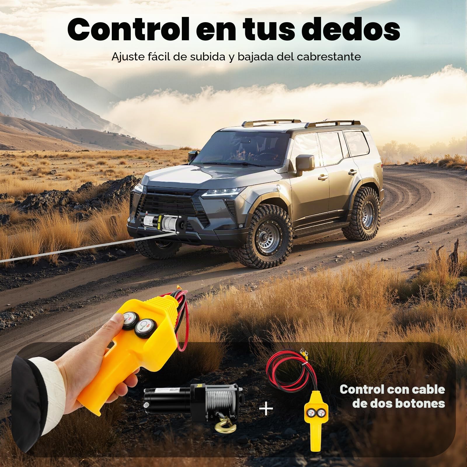 Cabrestante eléctrico de 12 V, IP54, cabrestante eléctrico con mando a distancia, gancho y cuerda de acero de 6 m, funda para ATVs, UTVs, camiones, barcos, remolques, 30 x 11 x 11 cm